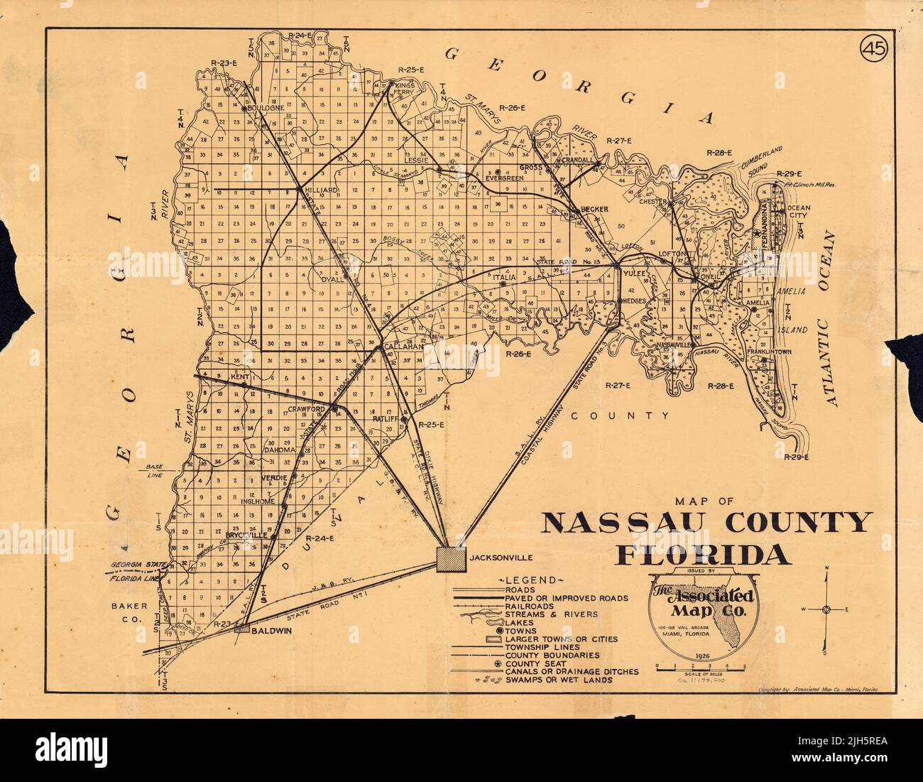 Map of Nassau County, 1926, by the Associated Map Company Stock Photo
