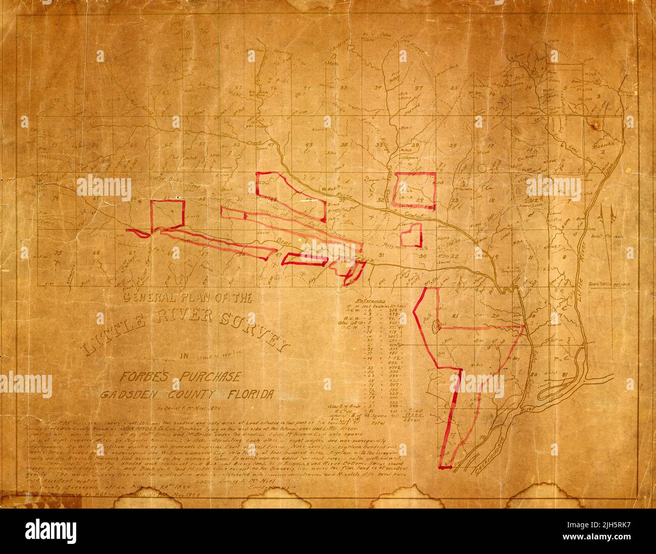 General Plan of the Little River Survey in Forbe's Purchase, Gasden County, Florida, 1824, by Daniel F. McNiel Stock Photo