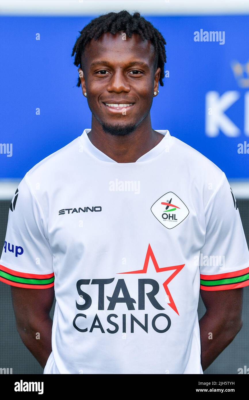 Belgium. 15th July, 2022. OHL's Hamza Mendyl poses for the photographer at the 2022-2023 season photoshoot of Belgian Jupiler Pro League club Oud-Heverlee Leuven, Friday 15 July 2022 in Leuven. BELGA PHOTO LUC CLAESSEN Credit: Belga News Agency/Alamy Live News Stock Photo