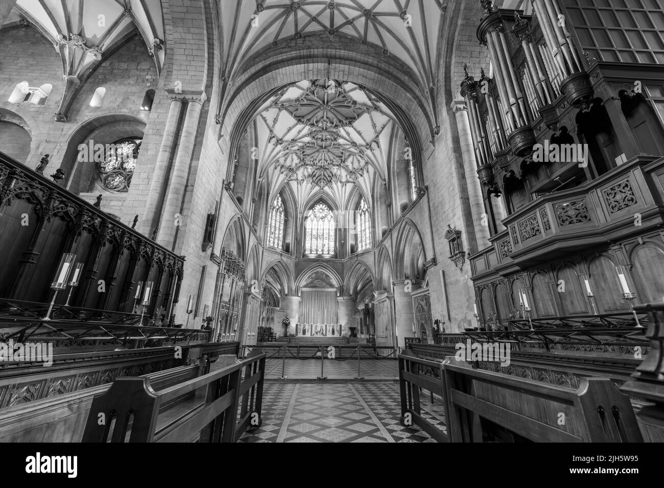 Tewkesbury.Gloucestershire.United Kingdom.June 2nd 2022.View of the quire  inside Tewkesbury Abbey in Gloucestershire Stock Photo