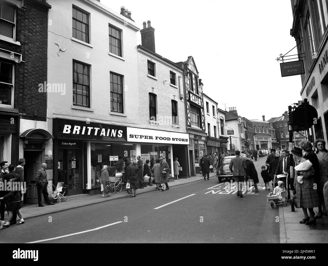 British high street shops in Wellington, Shropshire 1965. PICTURE BY DAVID BAGNALL Stock Photo