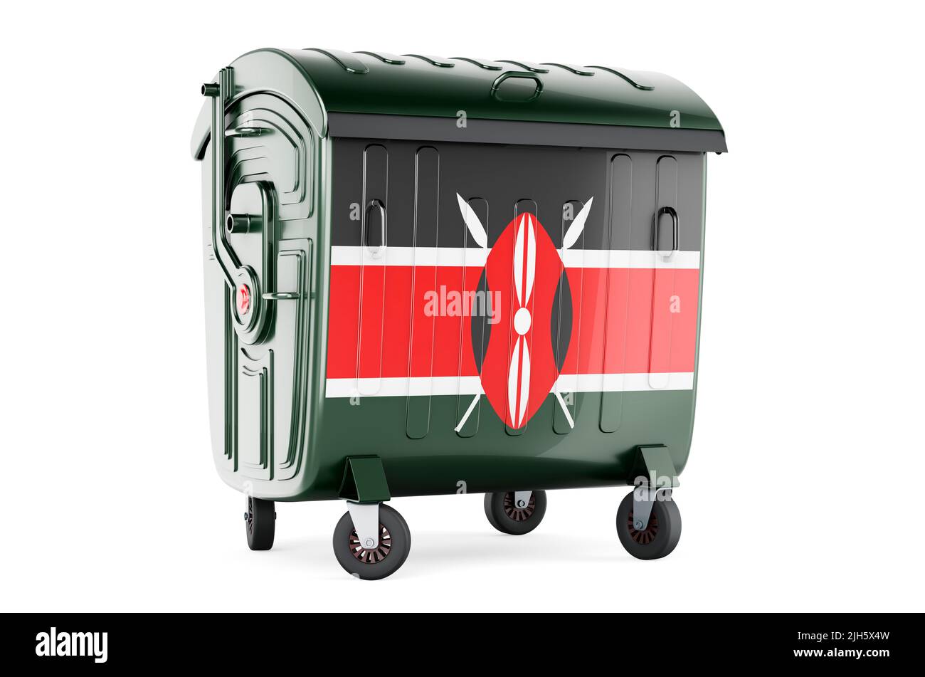 Garbage container with Kenyan flag, 3D rendering isolated on white background Stock Photo