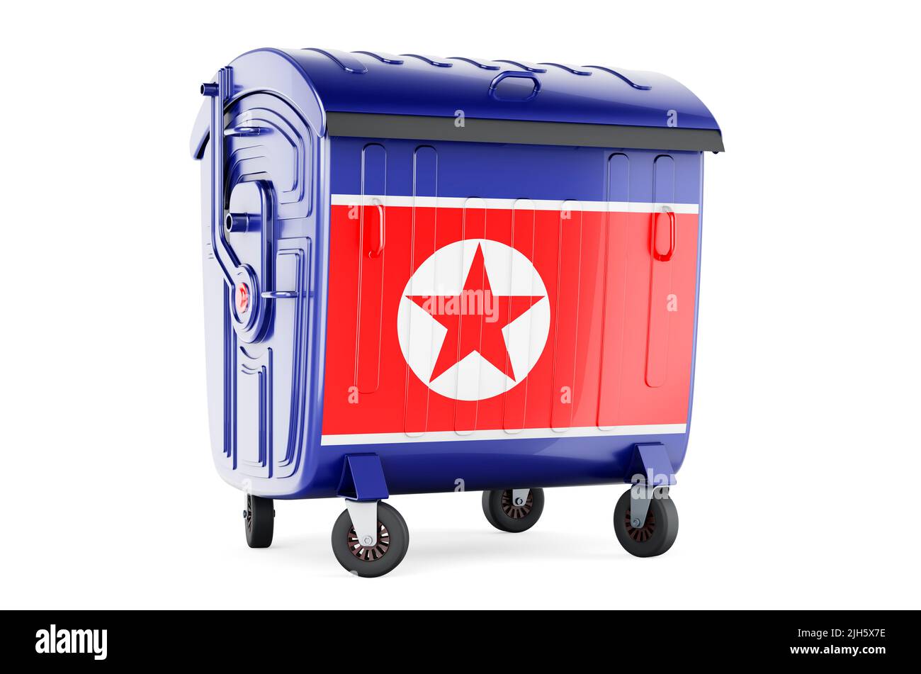 Garbage container with North Korean flag, 3D rendering isolated on