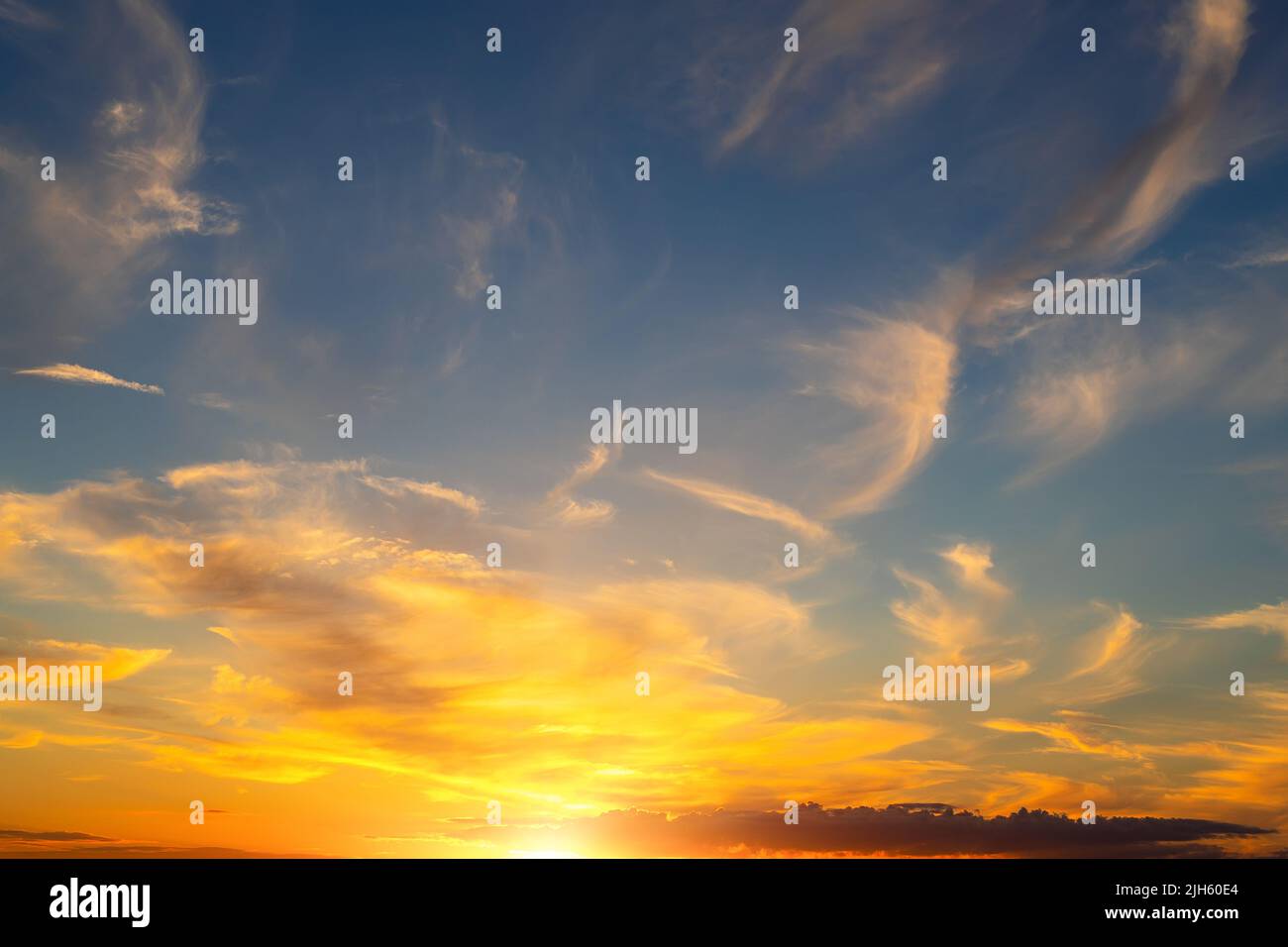 Dramatic colorful red orange to dark blue sunset or sunrise sky ...