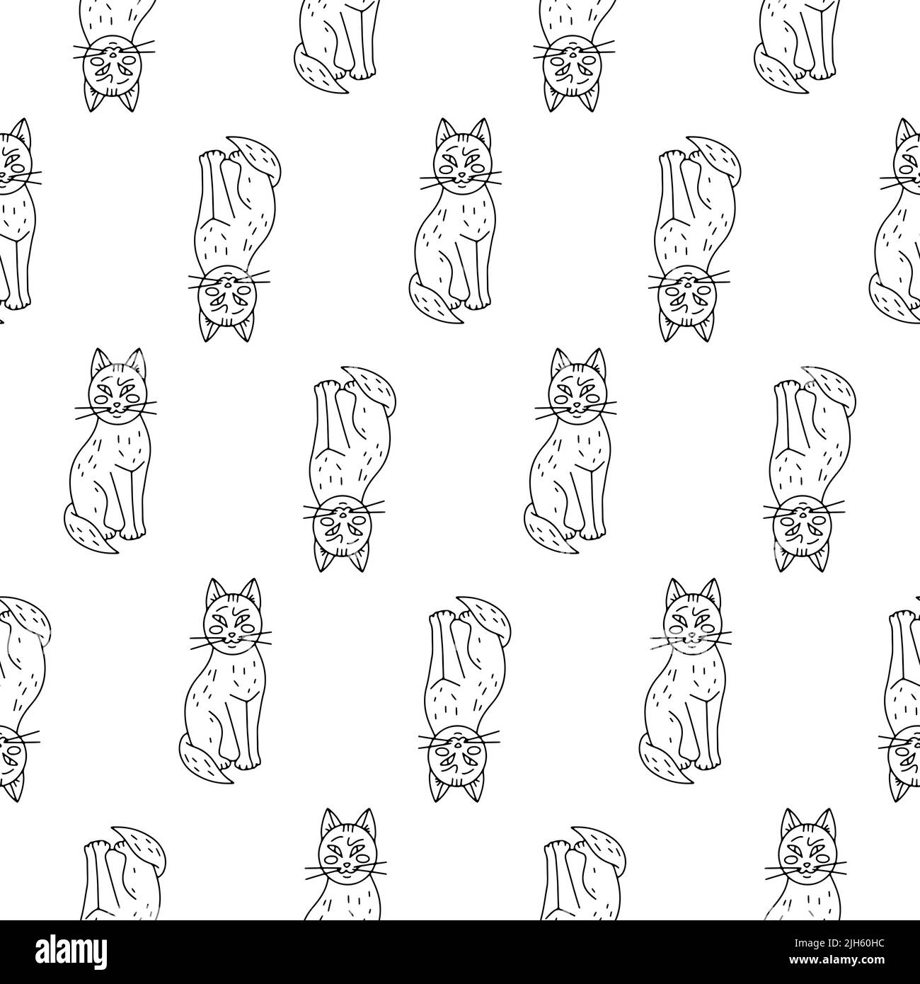 Halloween seamless pattern with cute cartoon cats, half moons and ...