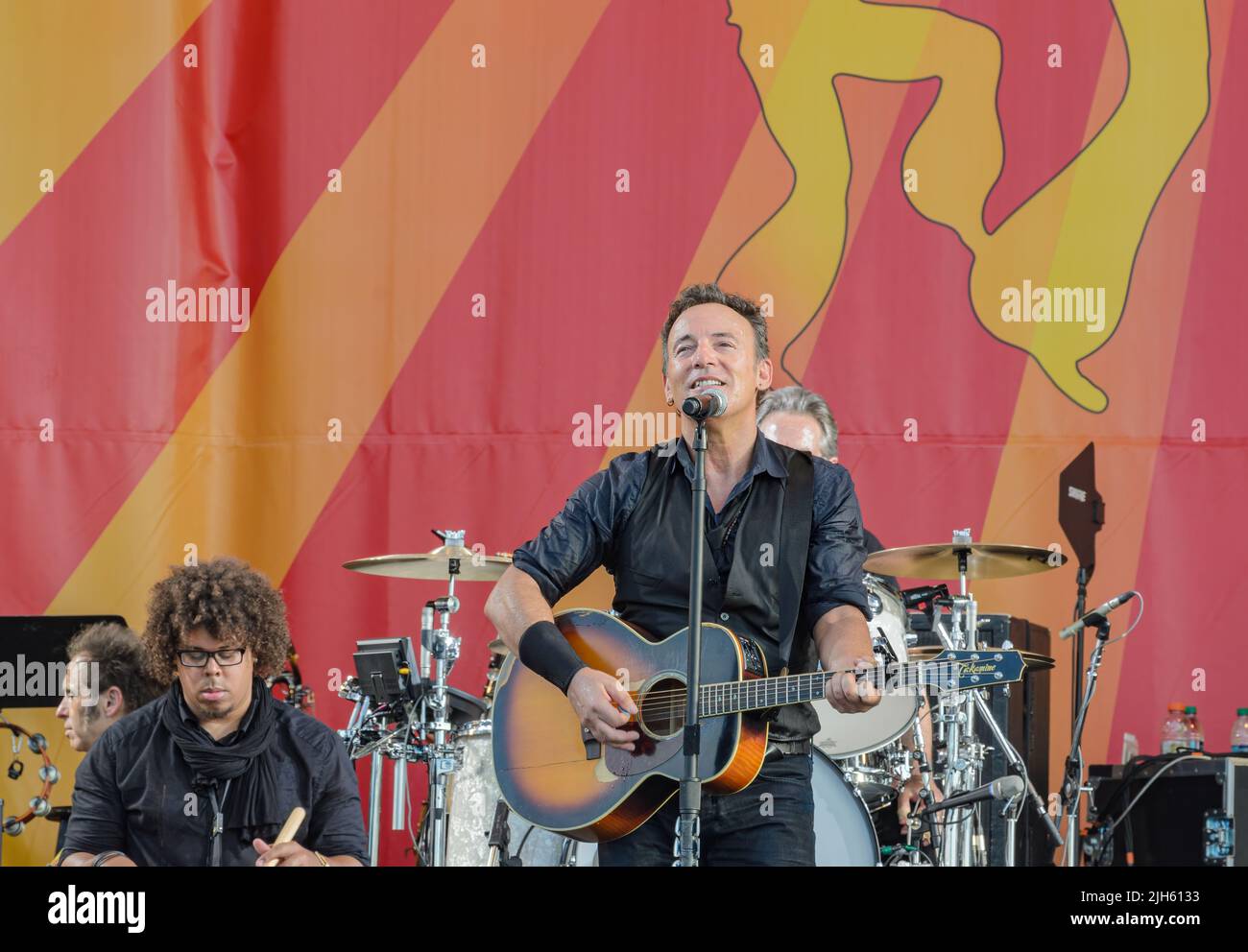 Bruce Springsteen performs with the E Street Band at the New Orleans Jazz and Heritage Festival on April 29, 2012 Stock Photo