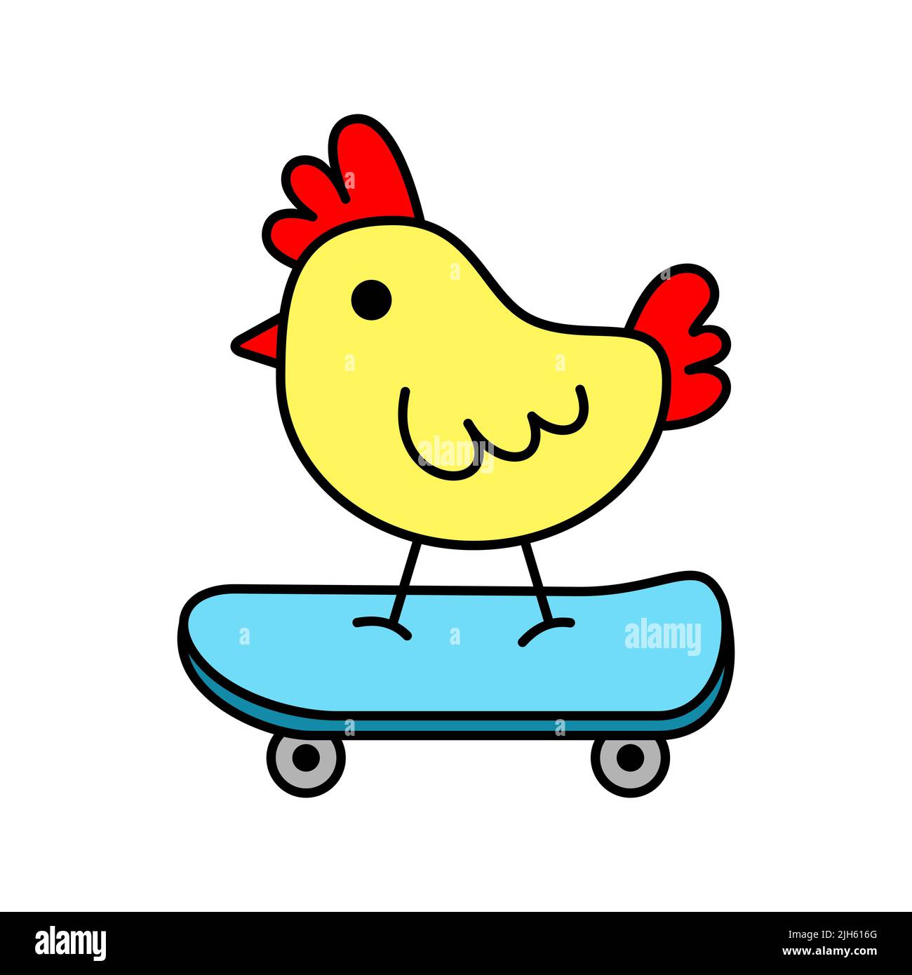 Cute chicken skateboarding. Chick on a skateboard with outline. Funny  cartoon character. T shirt design element. Hand drawing mascot. Vector  Stock Vector Image & Art - Alamy