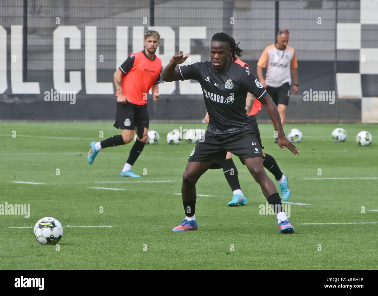 Porto, Portugal. 15th July, 2022. Porto, 07/15/2022 - Training of Boavista  Futebol Clube, open to fans, in the secondary field of EstÃdio do Bessa  Século XXI, in Porto. Gaius Makouta; Chidozie. (