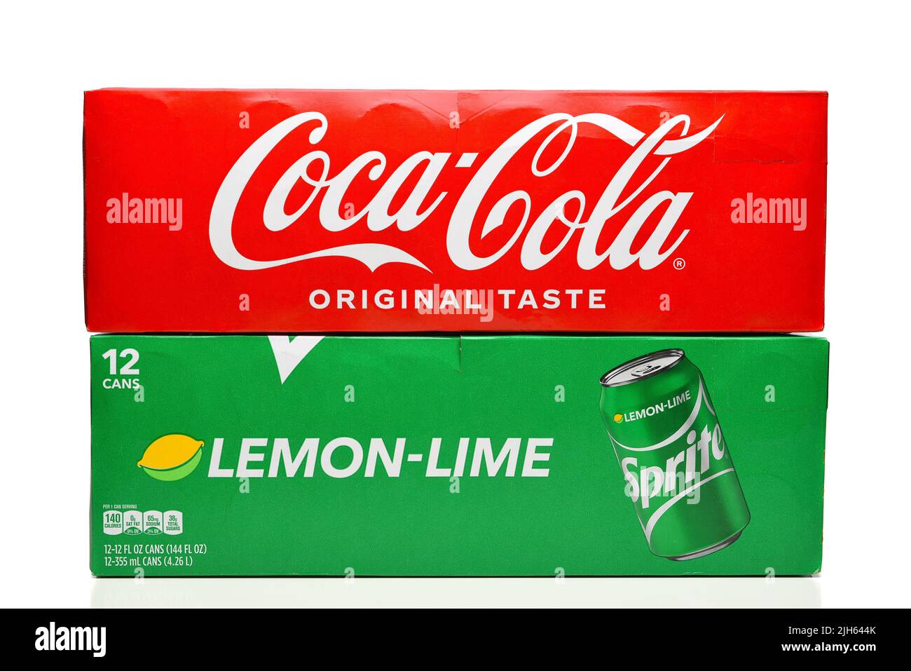 IRVINE, CALIFORNIA - 15 JUL 2022: A 12pk of Coca-Cola and a 12 pk of Sprite Lemon Lime Soda. Stock Photo