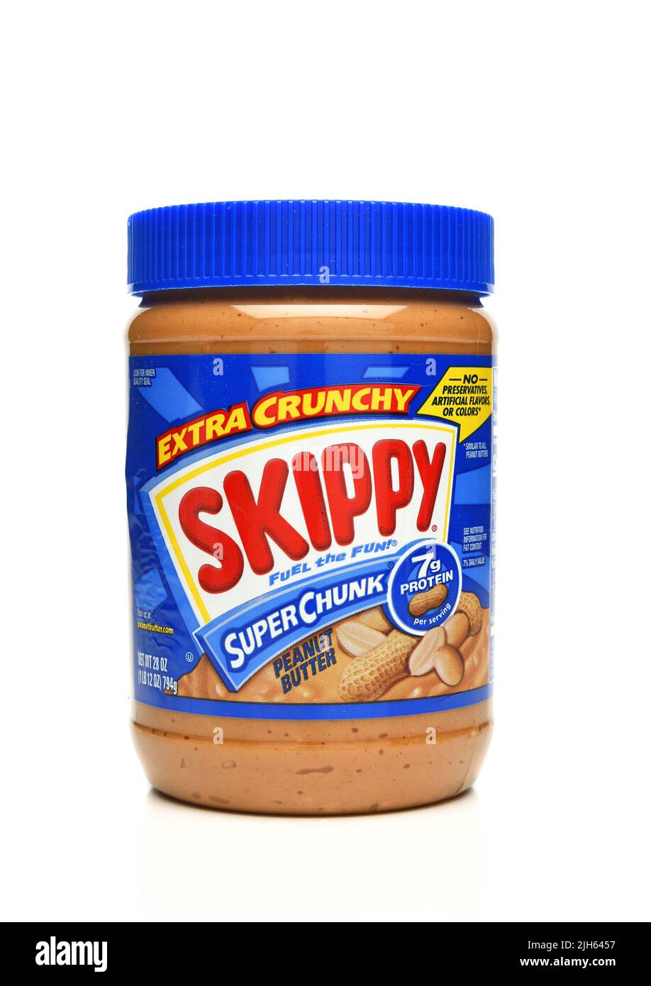 IRVINE, CALIFORNIA - 15 JUL 2022: A jar of Skippy Extra Crunch Super Chunk Peanut Butter. Stock Photo