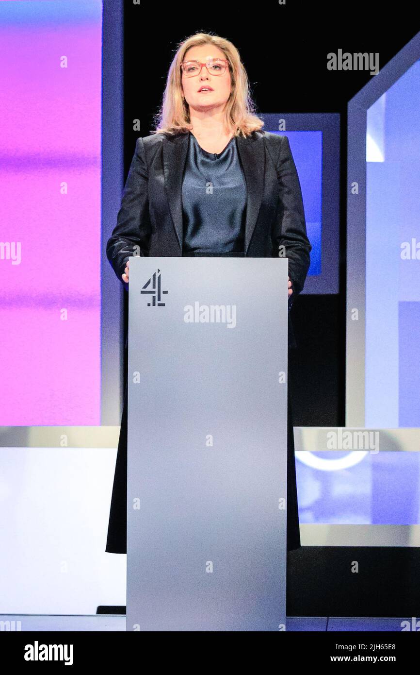 London, UK. 15th July, 2022. Penny Mordaunt. All five Conservative Party Leadership Candidates, (left to right) Kemi Badenoch, Penny Mordaunt, Rishi Sunak, Liz Truss and Tom Tugendhat and candidates to become the next Prime Minister of the UK take part in a debate and q&a moderated by Krishan Guru-Murthy of Channel 4. Credit: Imageplotter/Alamy Live News Stock Photo