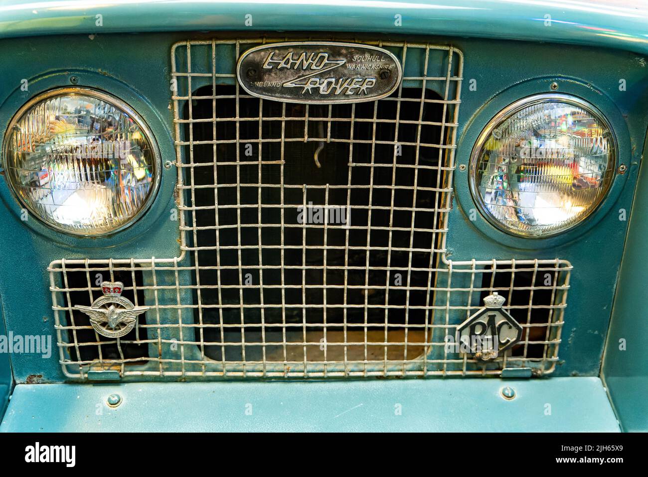 Classic Land Rover front grille and headlights in vintage green ...