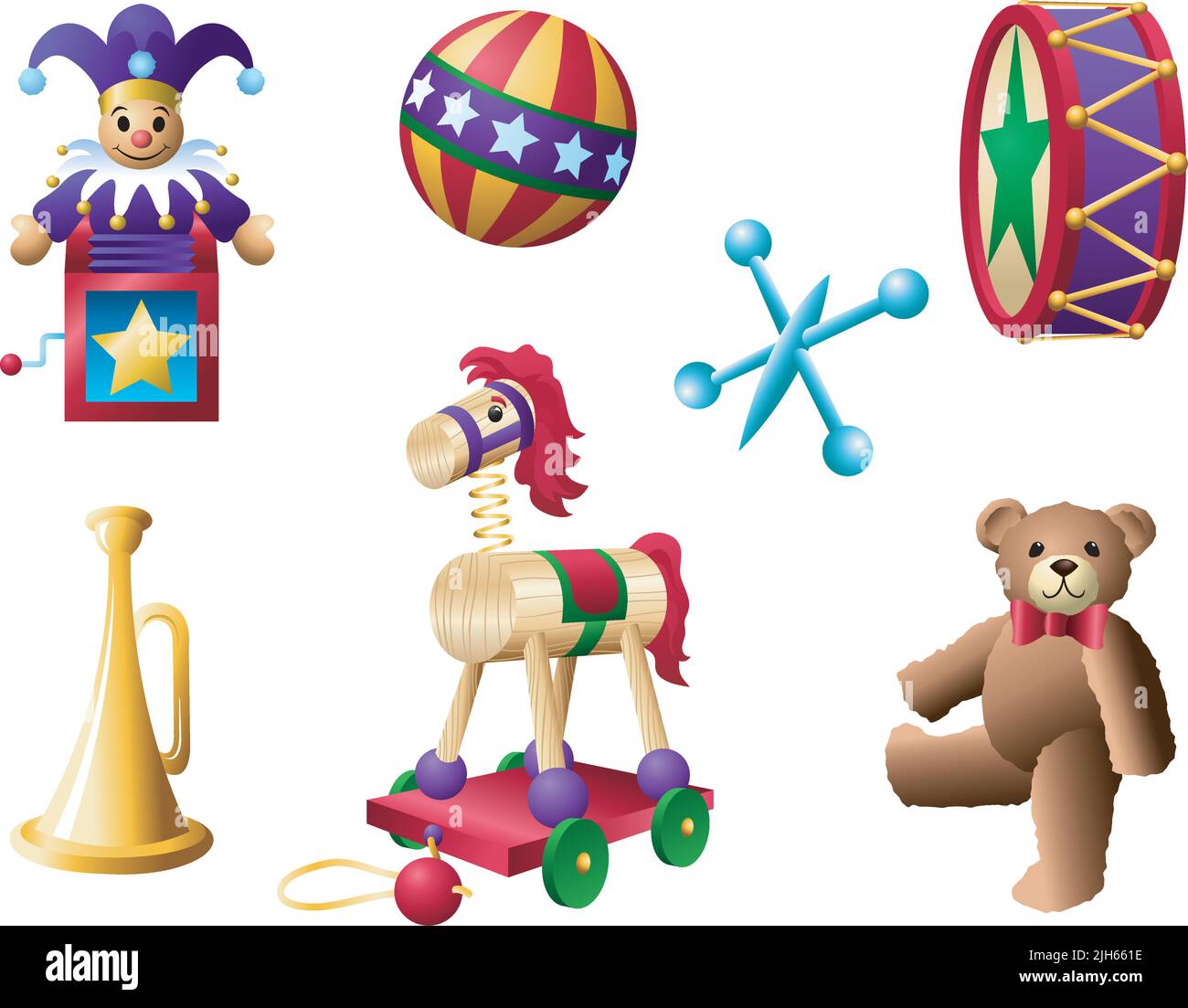 A set of vector illustrations of classic Christmas toys. Stock Vector