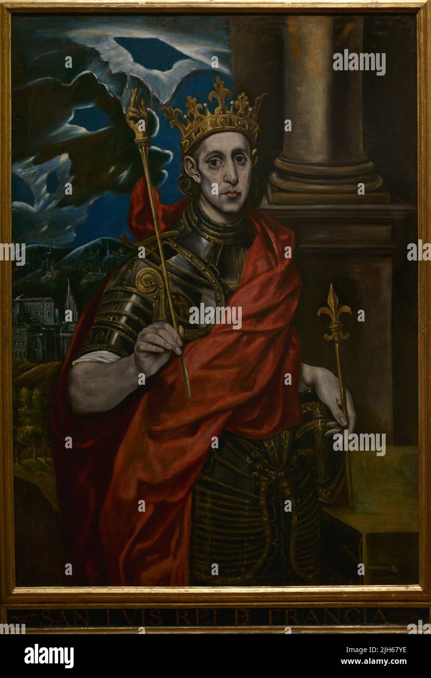 Louis IX or Saint Louis (1214-1270). King of France (1226-1270). Portrait depicting the king as a Modern Age general, painted by the Workshop of El Greco, circa 1615-1630. Oil on canvas (128 x 90 cm). El Greco Museum. Toledo, Spain. Stock Photo