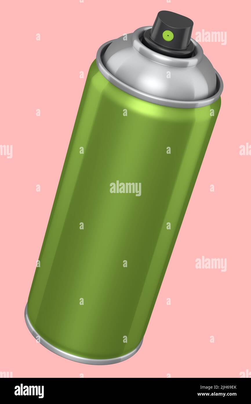 Can of spray paint isolated on pink background. Spray bottle and