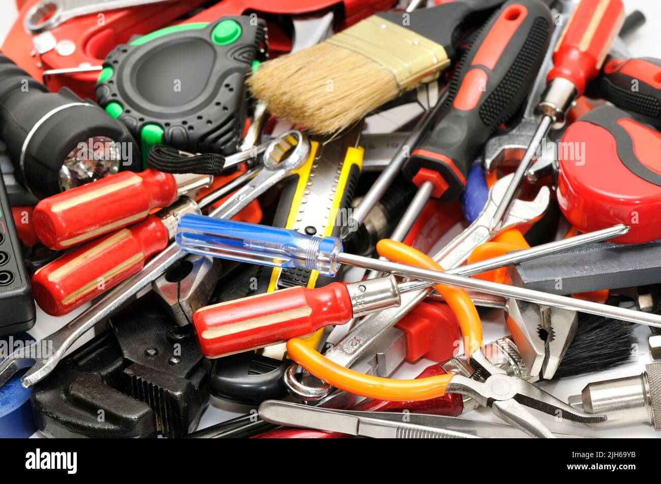 Large pile various hand tools Stock Photo