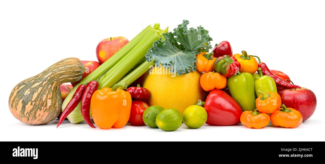 Set vegetables in form pyramid isolated on white background. Stock Photo
