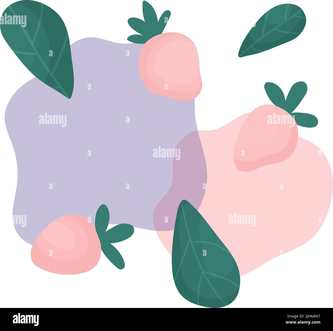 Strawberries, leaves and abstract fluid forms Stock Vector