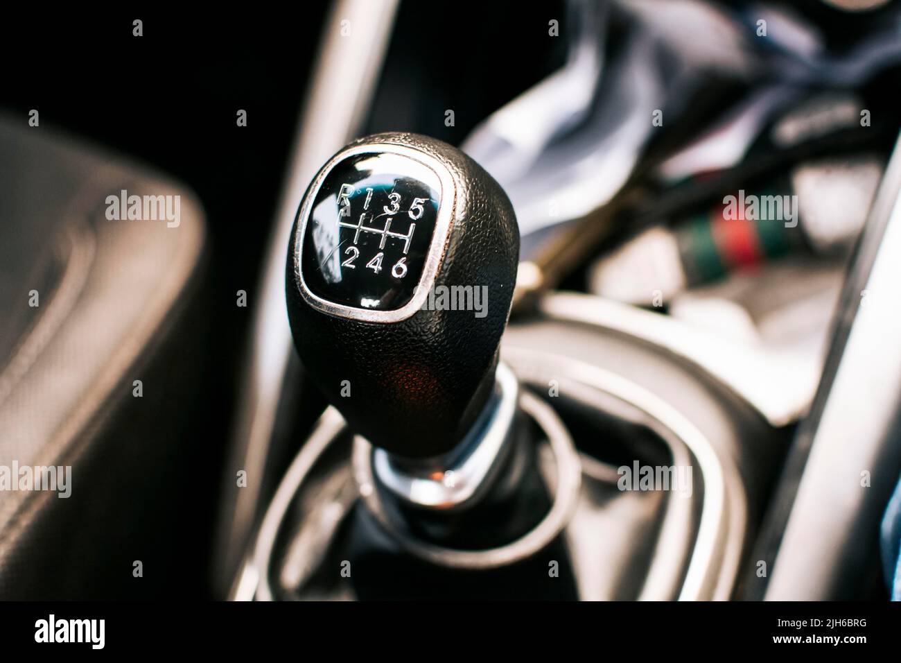 Manual gear lever of a car. Close up of a car gear stick manual