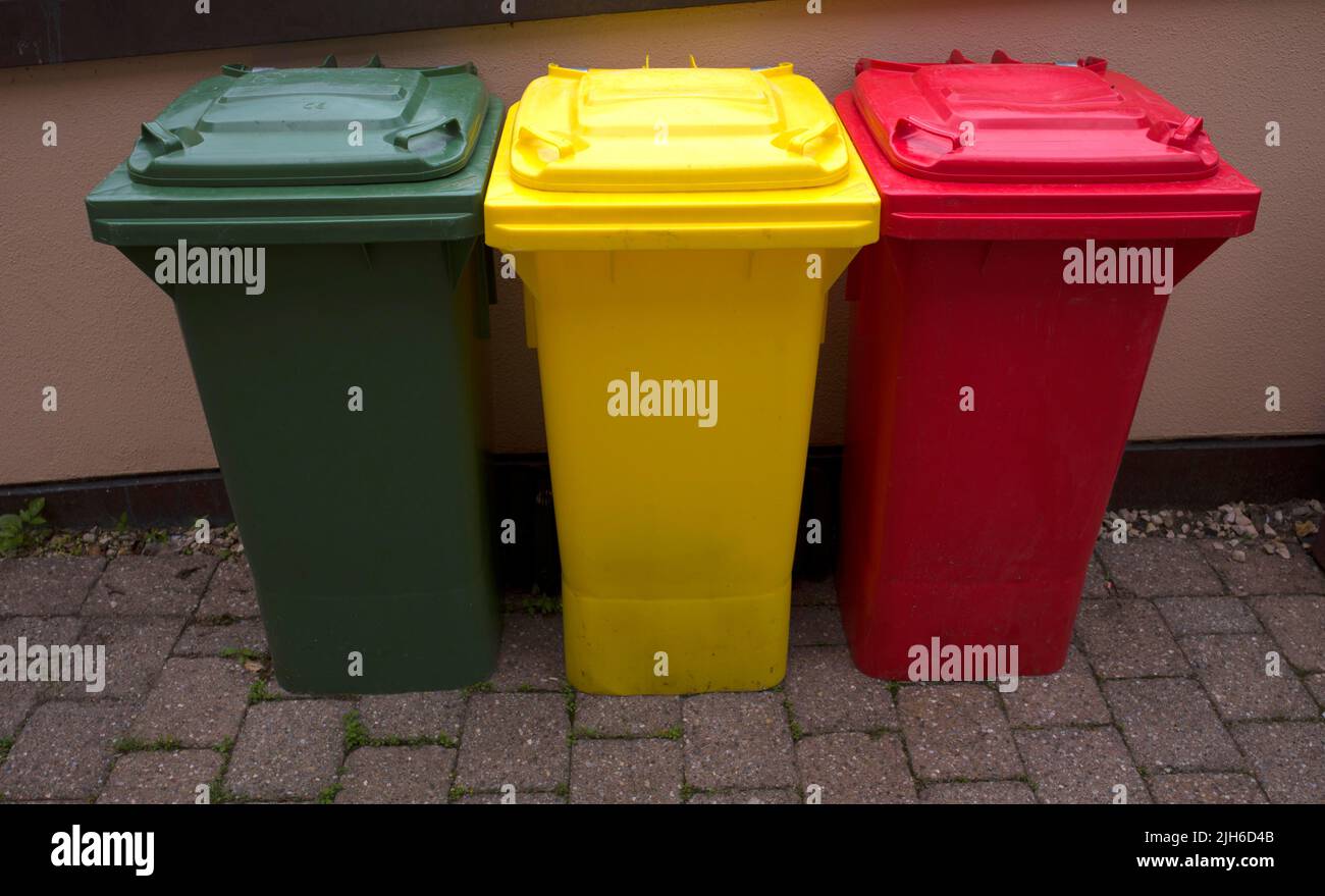 Waste separation, green, red, yellow bin, Goeppingen, Baden