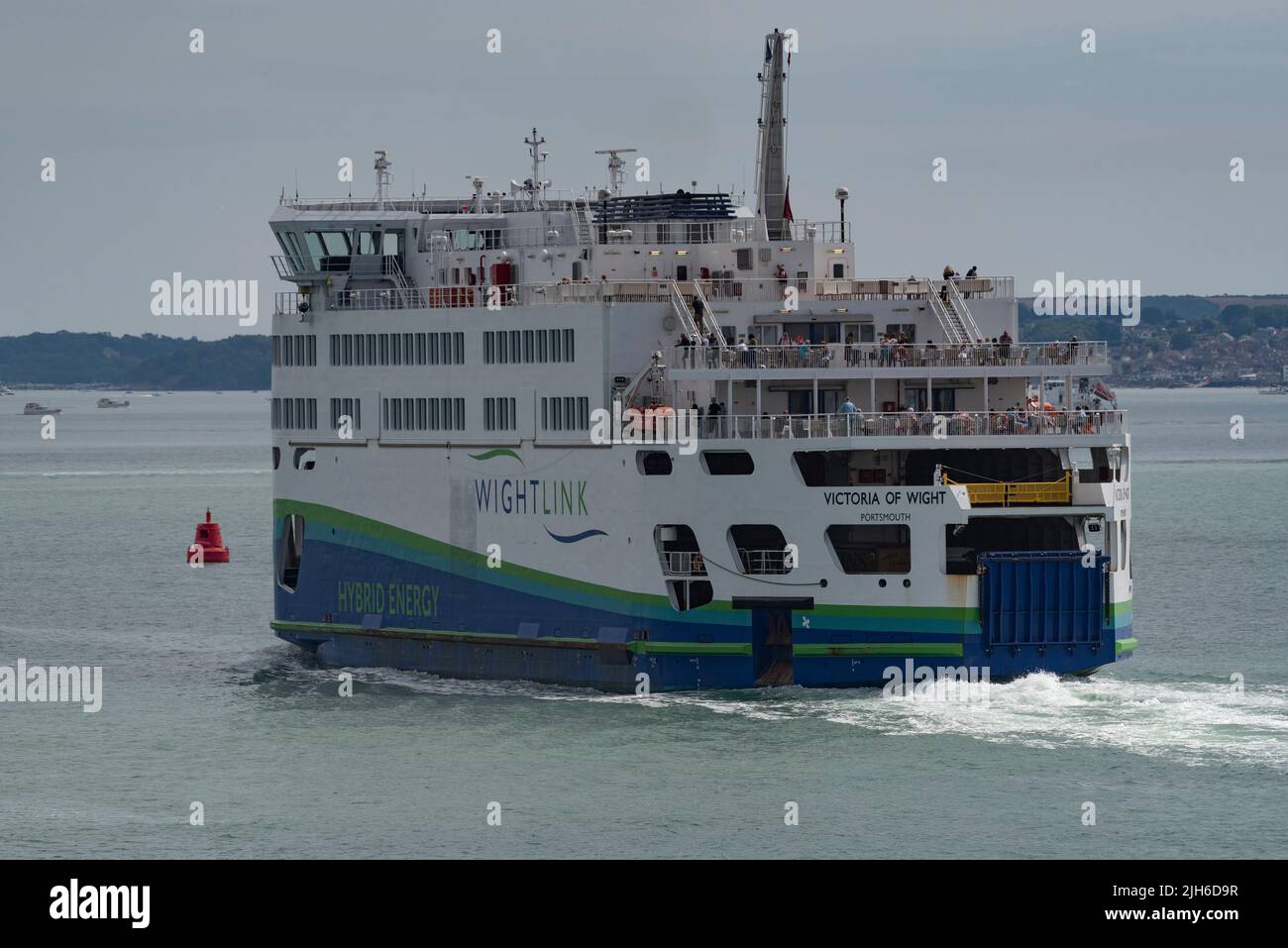 The Solent, Portsmouth, England, UK. 2022. Hybrid energy roro ferry outbound from Portsmouth to the Isle of Wight Stock Photo