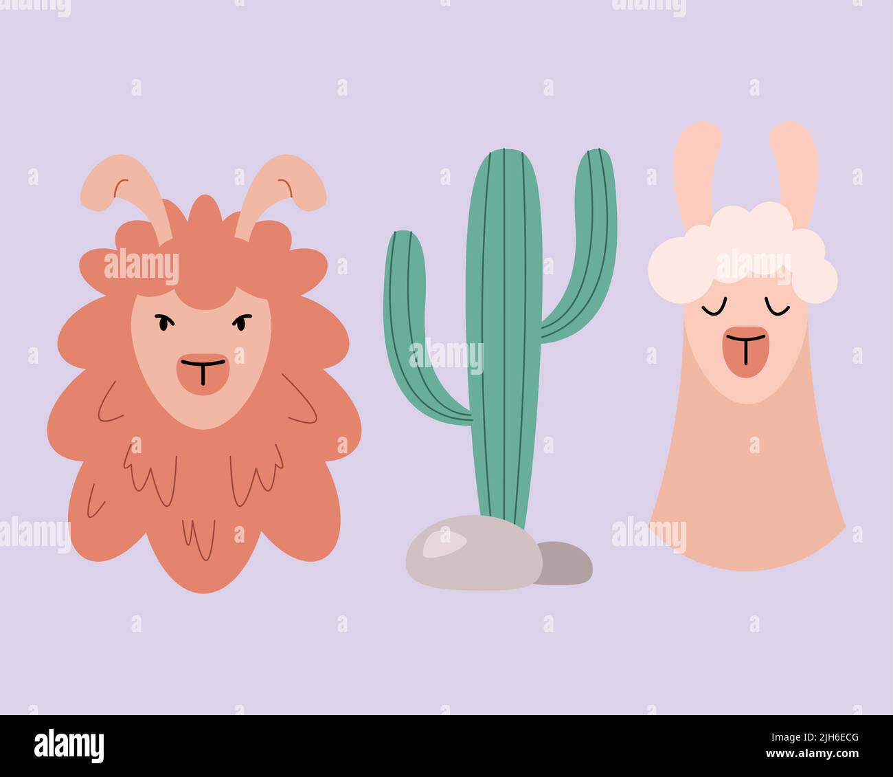 two llamas and cactu icons Stock Vector