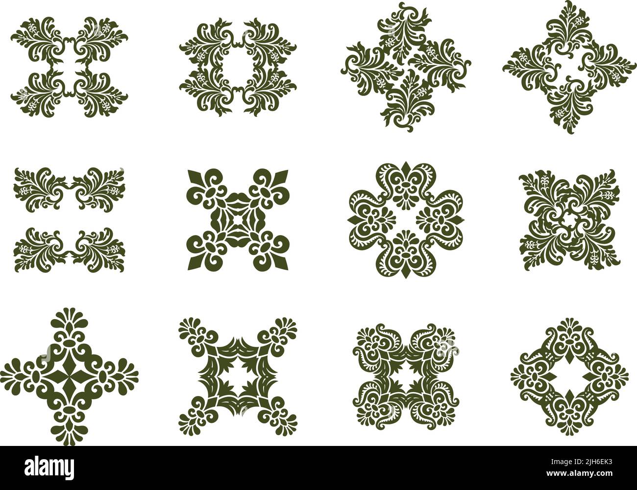 A series of floral decorative vector damask icons. Stock Vector