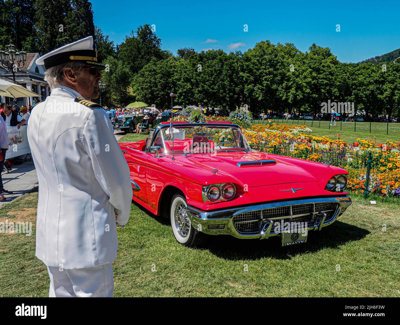 Red Ford Thunderbird, classic car meeting, spa garden, Baden-Baden, Baden-Wuerttemberg, Germany Stock Photo