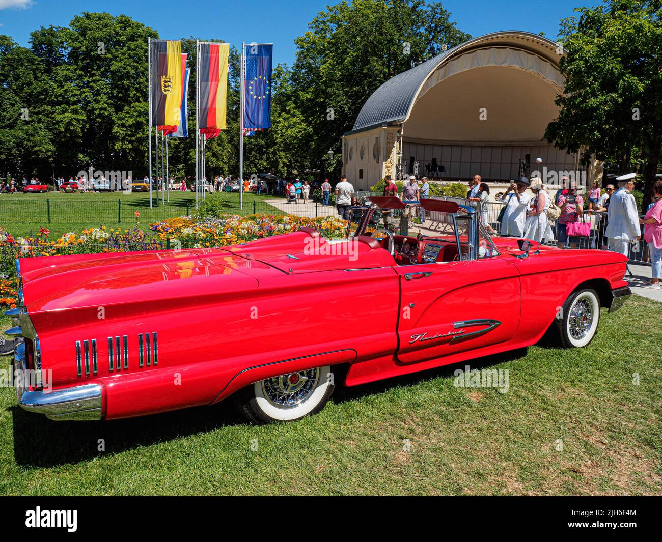 Red Ford Thunderbird, classic car meeting, spa garden, Baden-Baden, Baden-Wuerttemberg, Germany Stock Photo