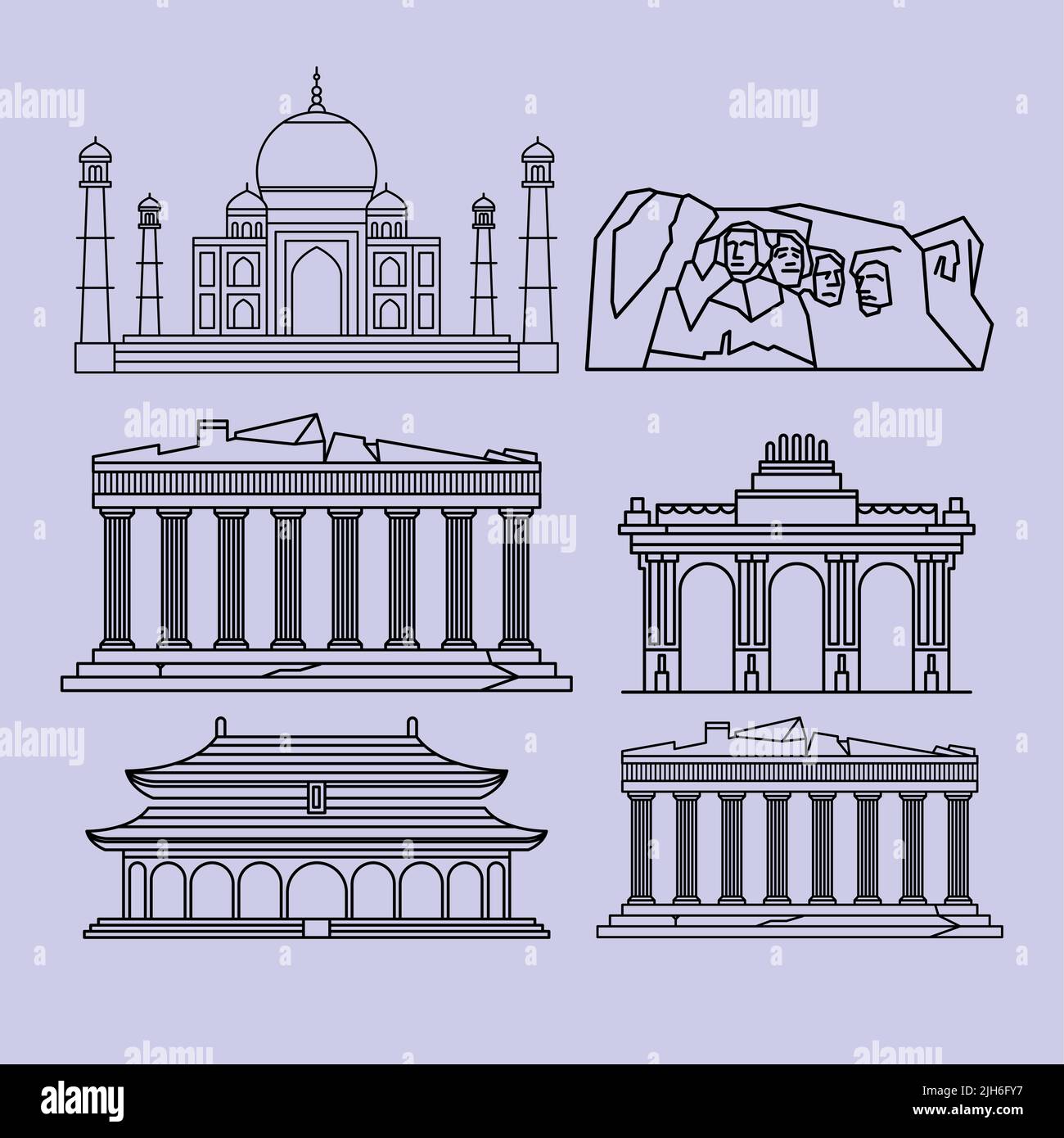 six tourism landmarks set icons Stock Vector Image & Art - Alamy