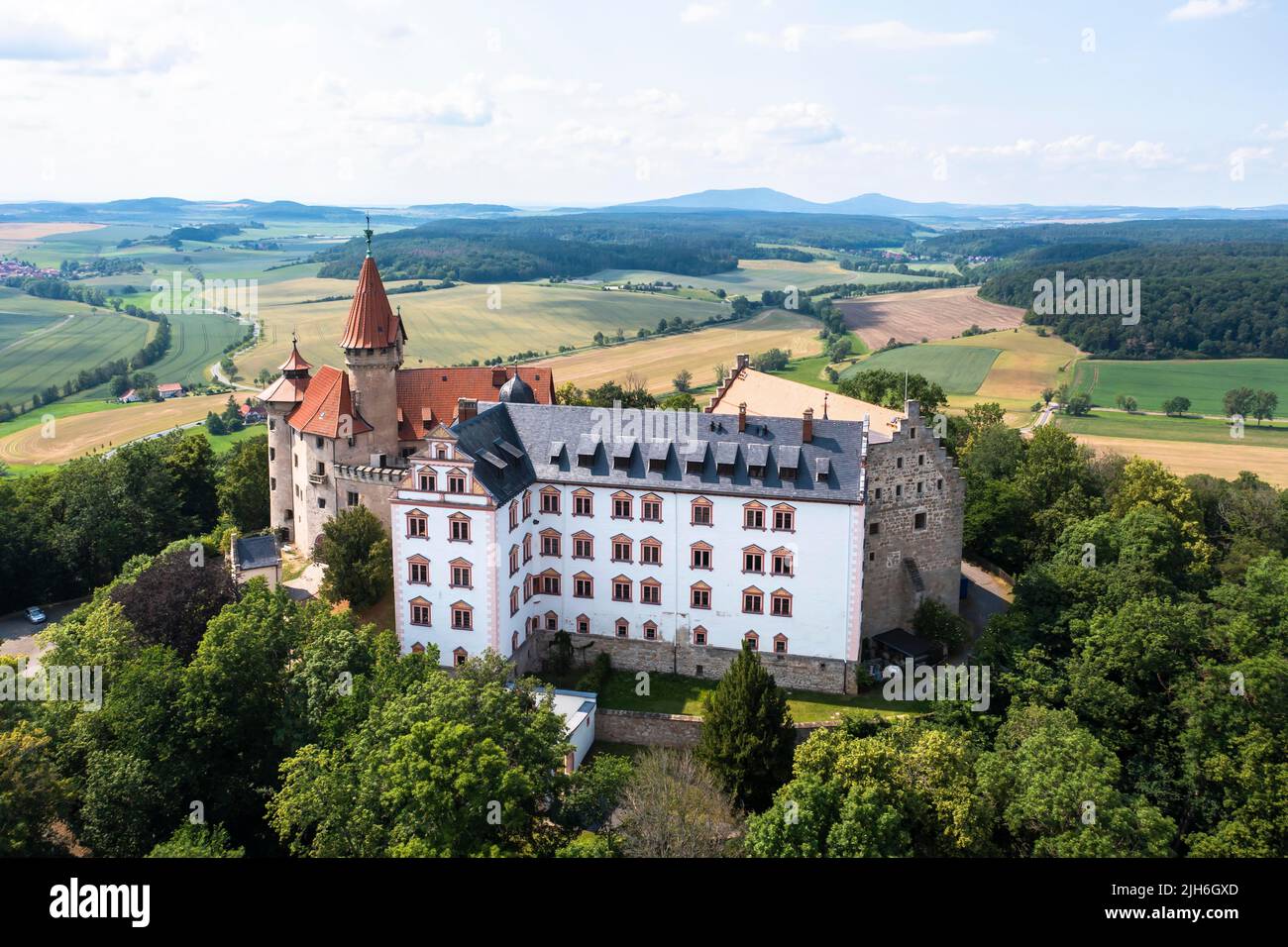 Helicopter view, Veste Heldburg, German Castle Museum, Heldburg, Bad