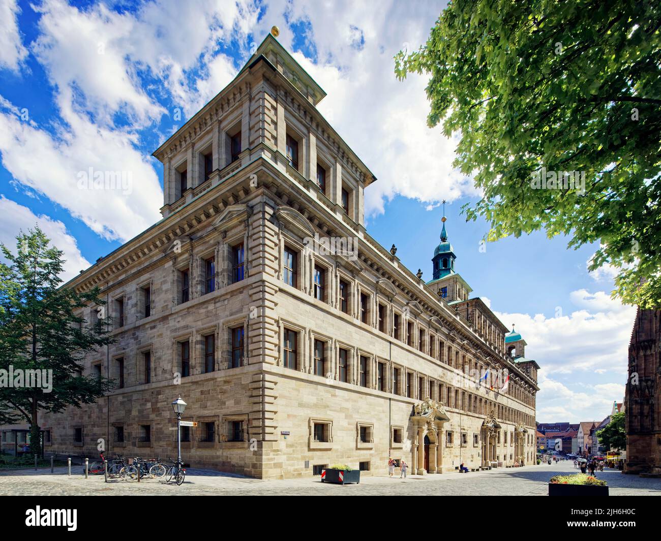 West facade of the Old Town Hall, also known as the Wolff Building, with three entrance portals, Renaissance building built between 1616 and 1622 Stock Photo