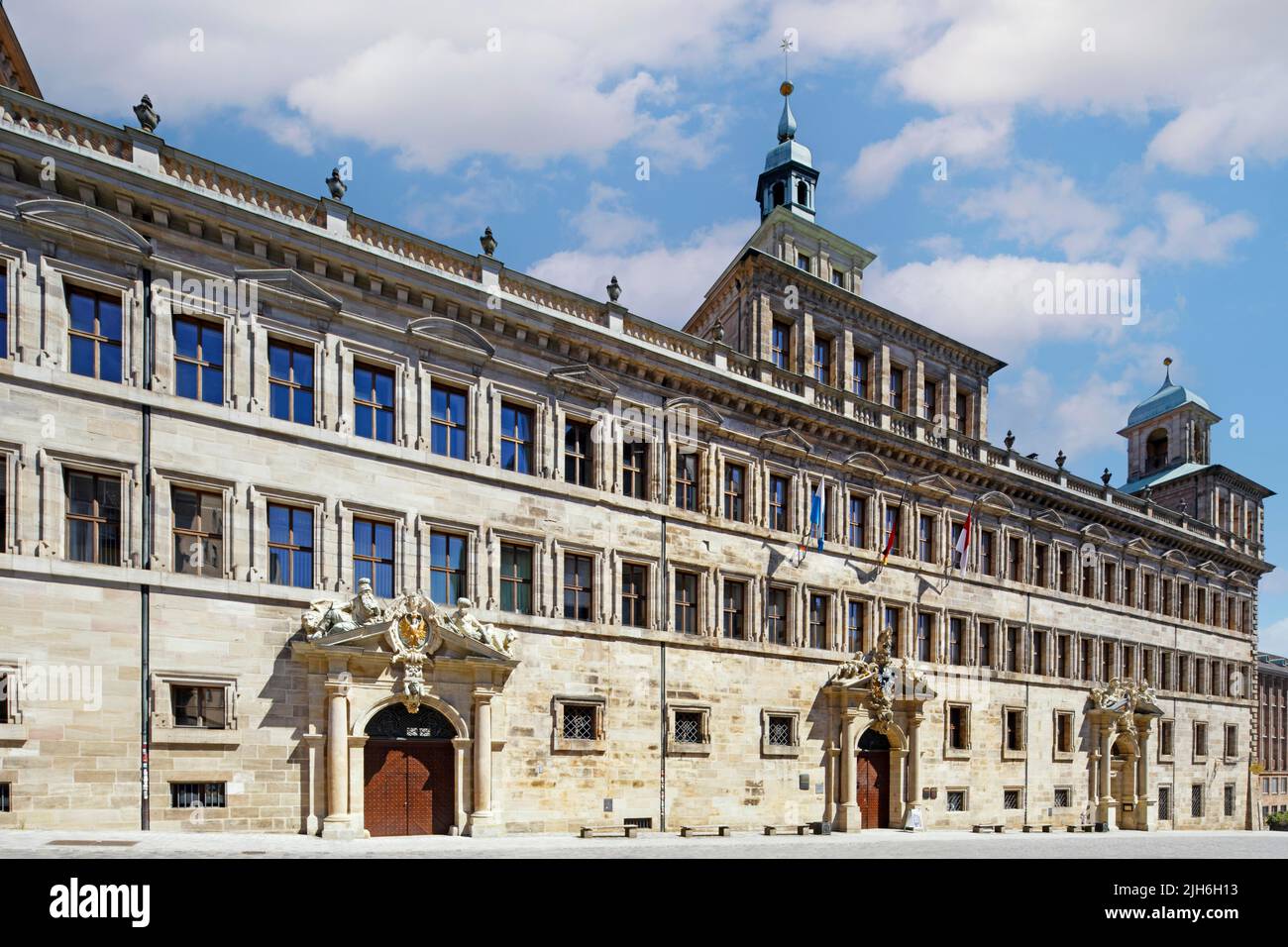 West facade of the Old Town Hall, also known as the Wolff Building, with three entrance portals, Renaissance building built between 1616 and 1622 Stock Photo