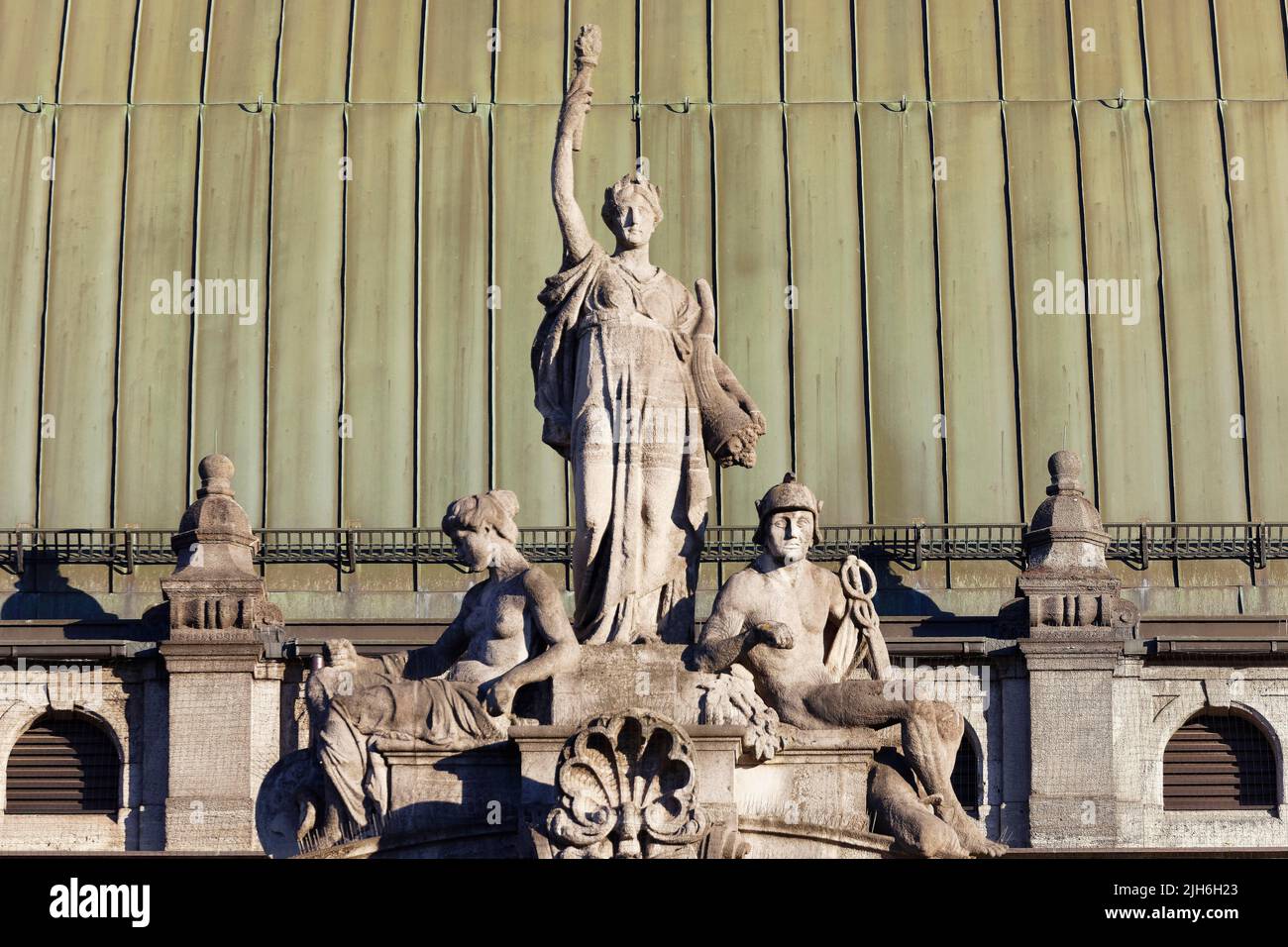 Group of figures Triumph of Technology made of shell limestone by ...