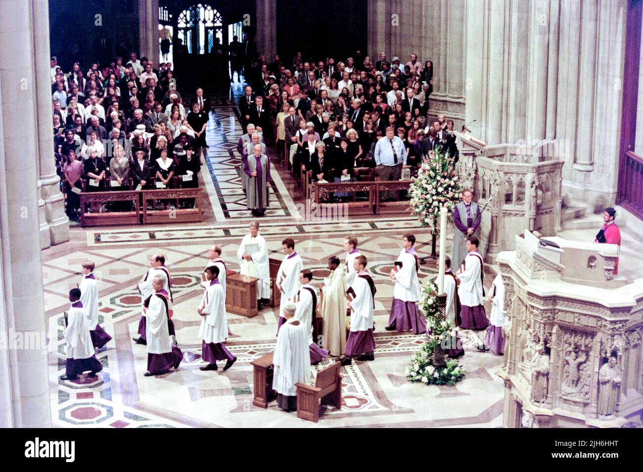 The Cathedral Choir of Men and Boys process into nave during a memorial and prayer service to Diana, the Princess of Wales, on the occasion of her death at the Washington National Cathedral, September 6, 1997, in Washington, D.C. Stock Photo