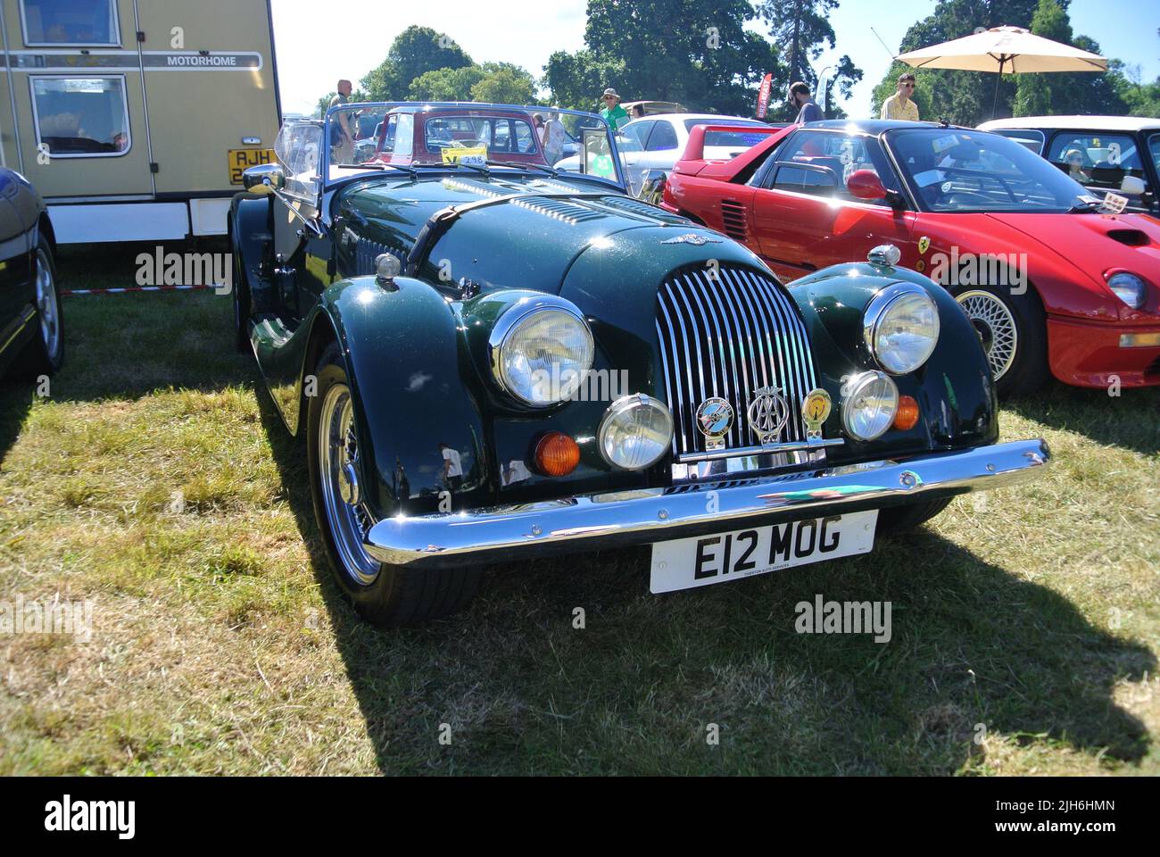 A Plus 4 sports car parked on display at the 47th Historic