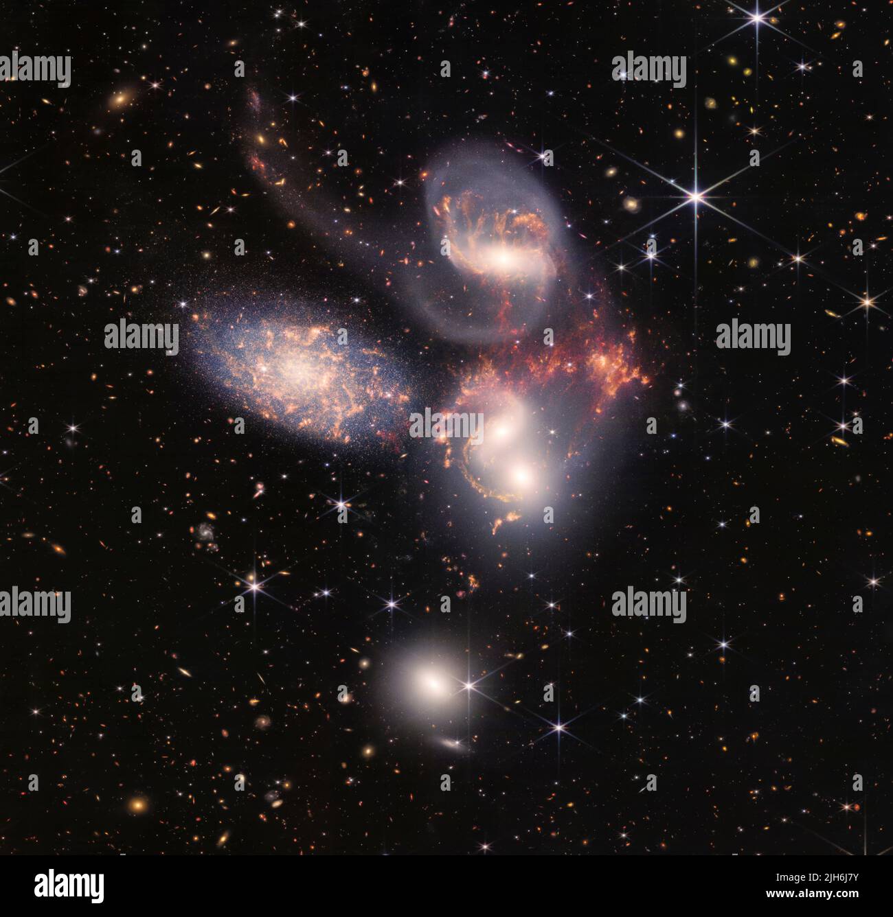 NASA’s James Webb Space Telescope reveals never-before-seen details of galaxy group “Stephan’s Quintet” Stock Photo