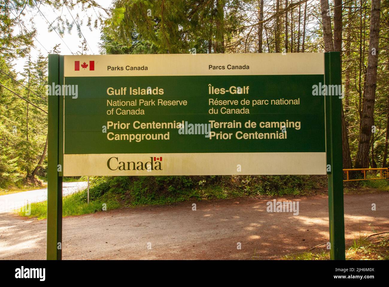 Welcome to Prior Centennial Campground, North Pender Island Stock Photo