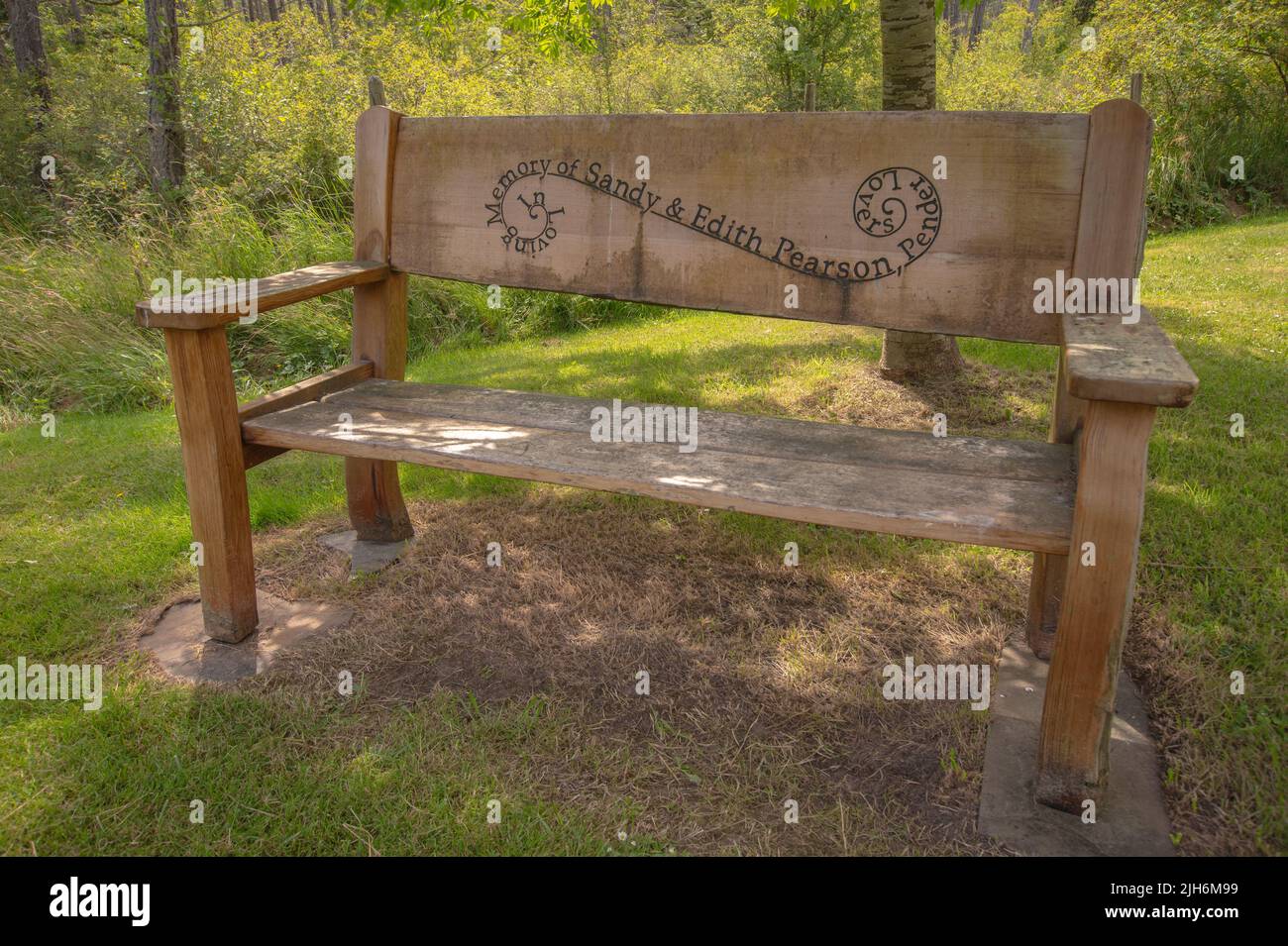 Pearson Memorial Bench at Pender Island Community Centre Stock Photo