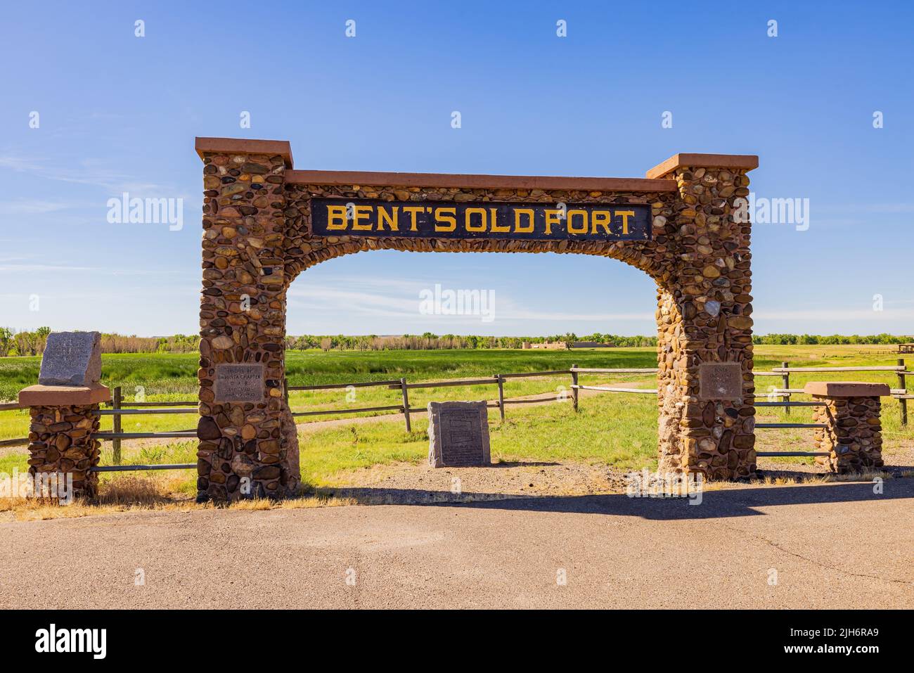 Sunny view of the arch of Bent's Old Fort National Historic Site at ...