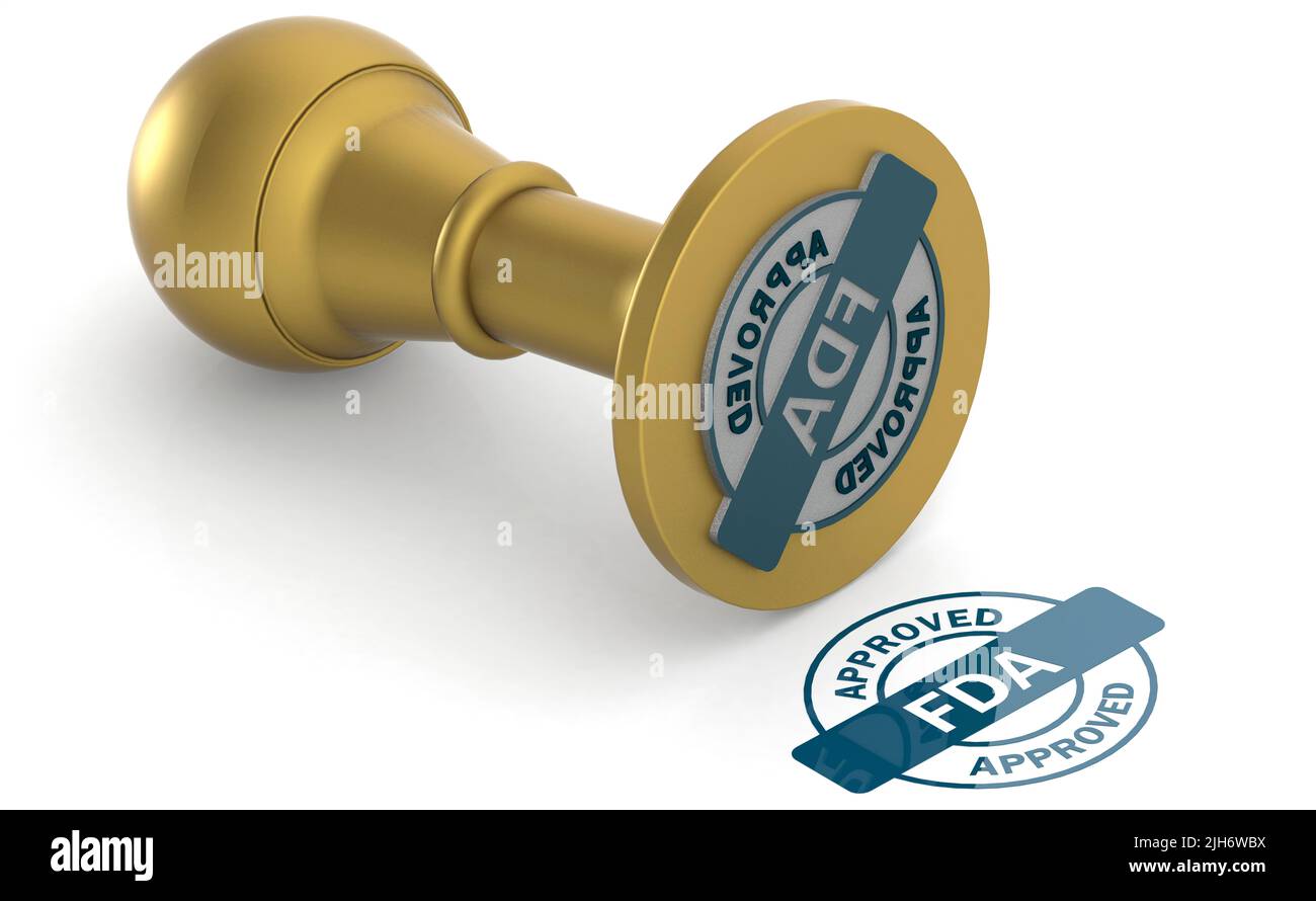 Golden stamp with FDA approved word, 3d rendering Stock Photo