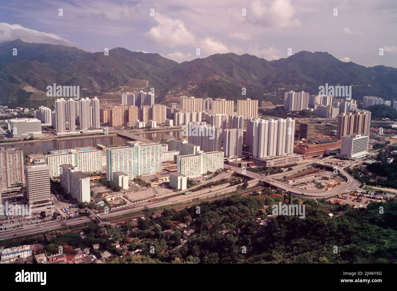 Horizontal, late afternoon view of Shatin New Town, New Territories