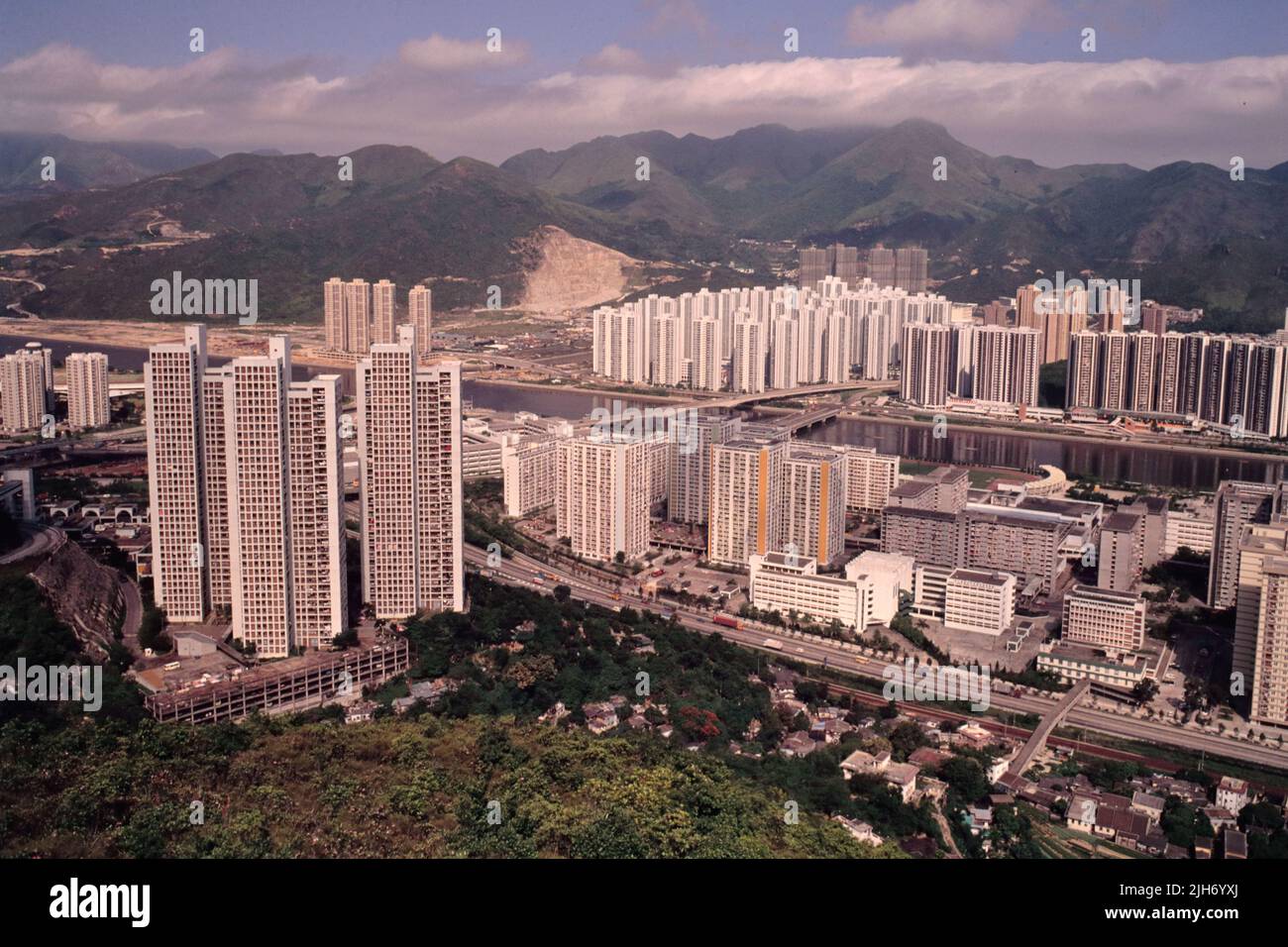 Horizontal, late afternoon view of Shatin New Town, New Territories