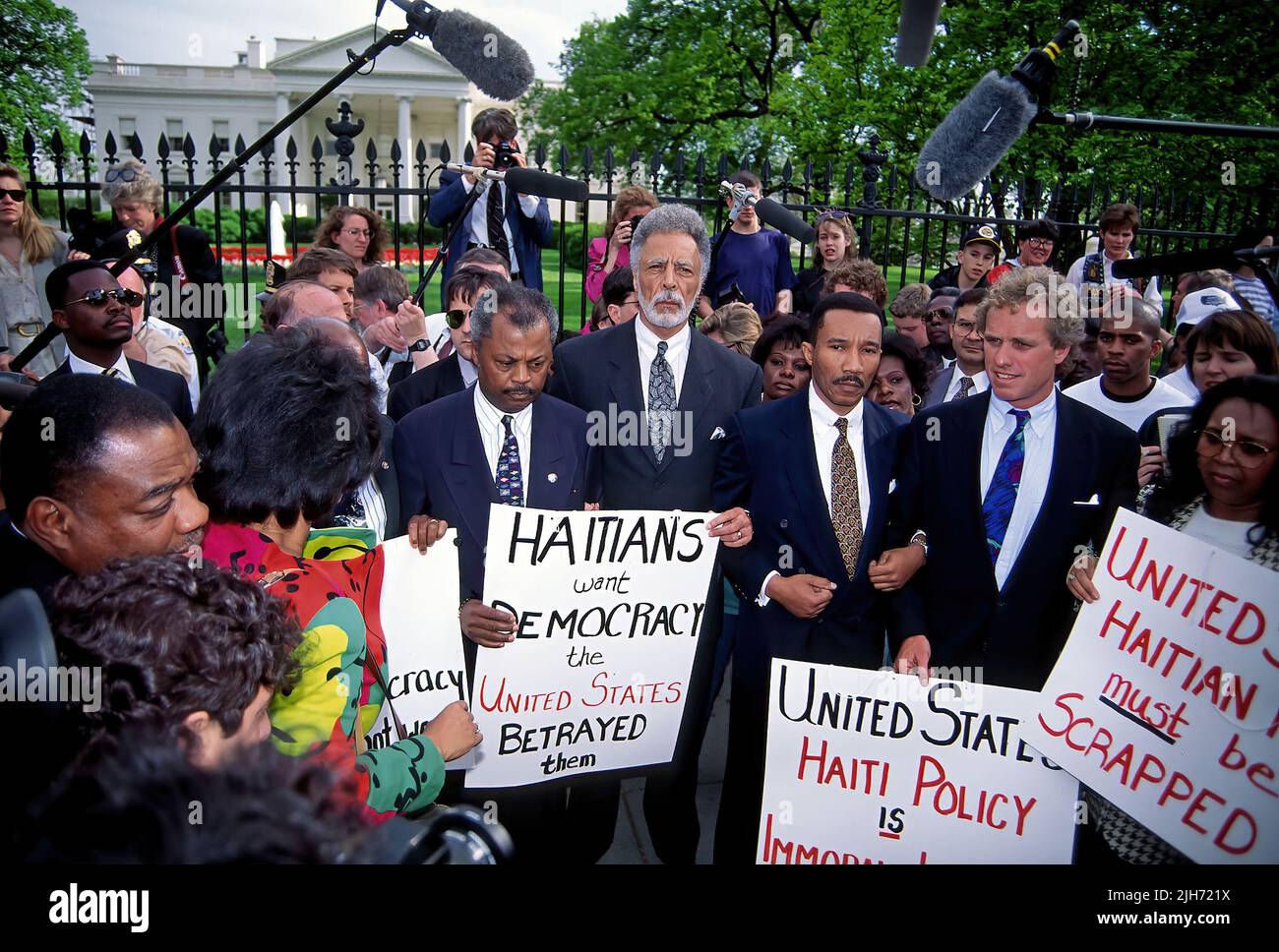 WASHINGTON DC - APRIL 21, 1994 Members of the Congressional Black Caucus along with Congressman Joe Kennedy II (D-MA) protest in front of the White House the Clinton administration policy towards Haitians Credit: Mark Reinstein / MediaPunch Stock Photo