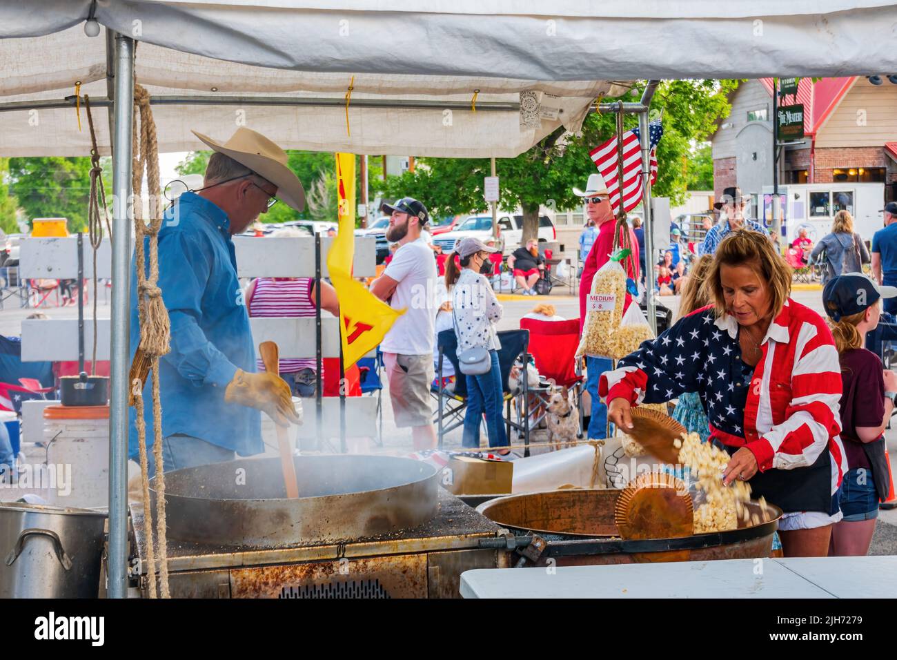 Wyoming, JUL 4 2022 - Street vendors for the Stampede Parade Stock Photo
