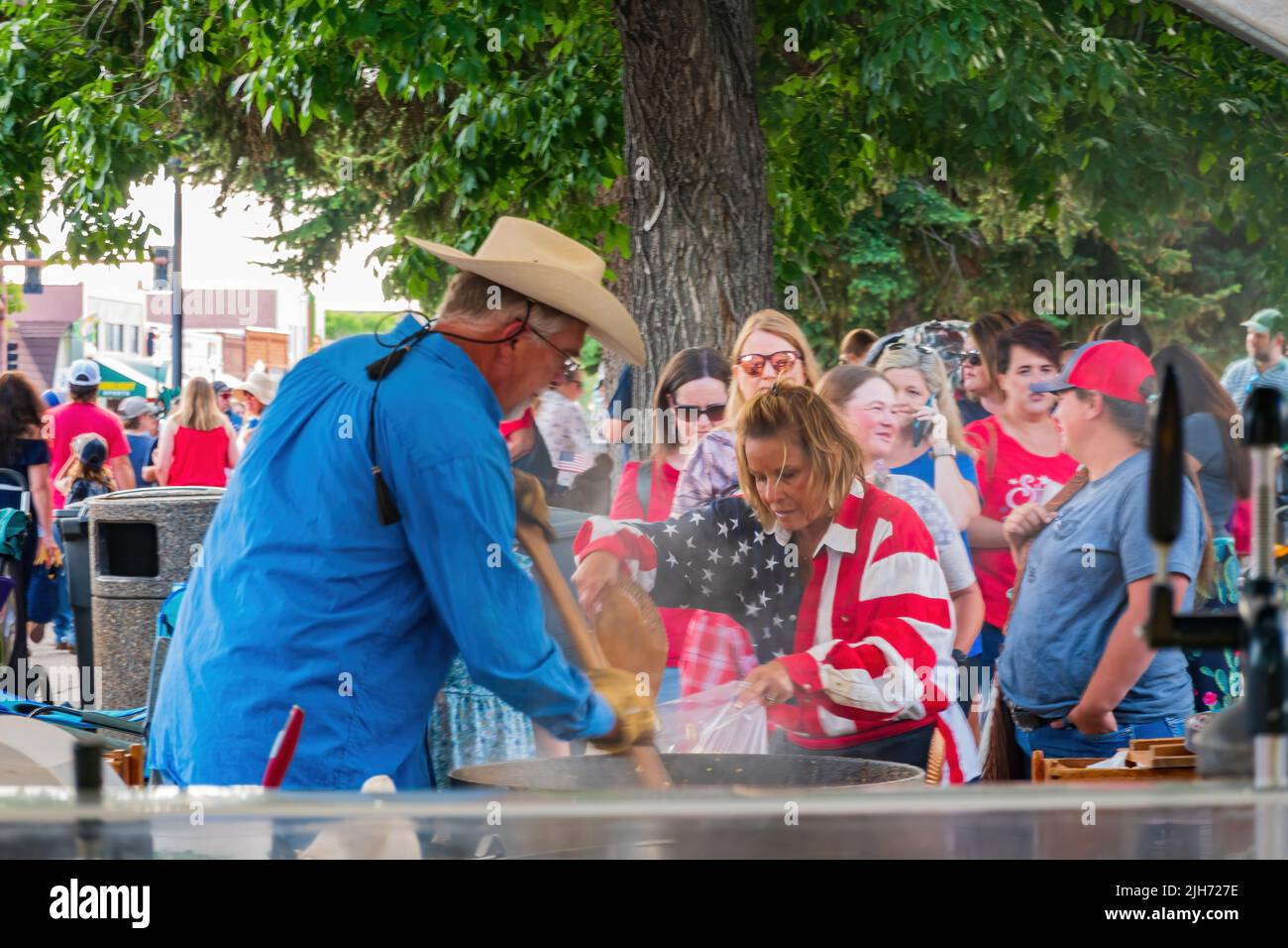 Wyoming, JUL 4 2022 - Street vendors for the Stampede Parade Stock Photo