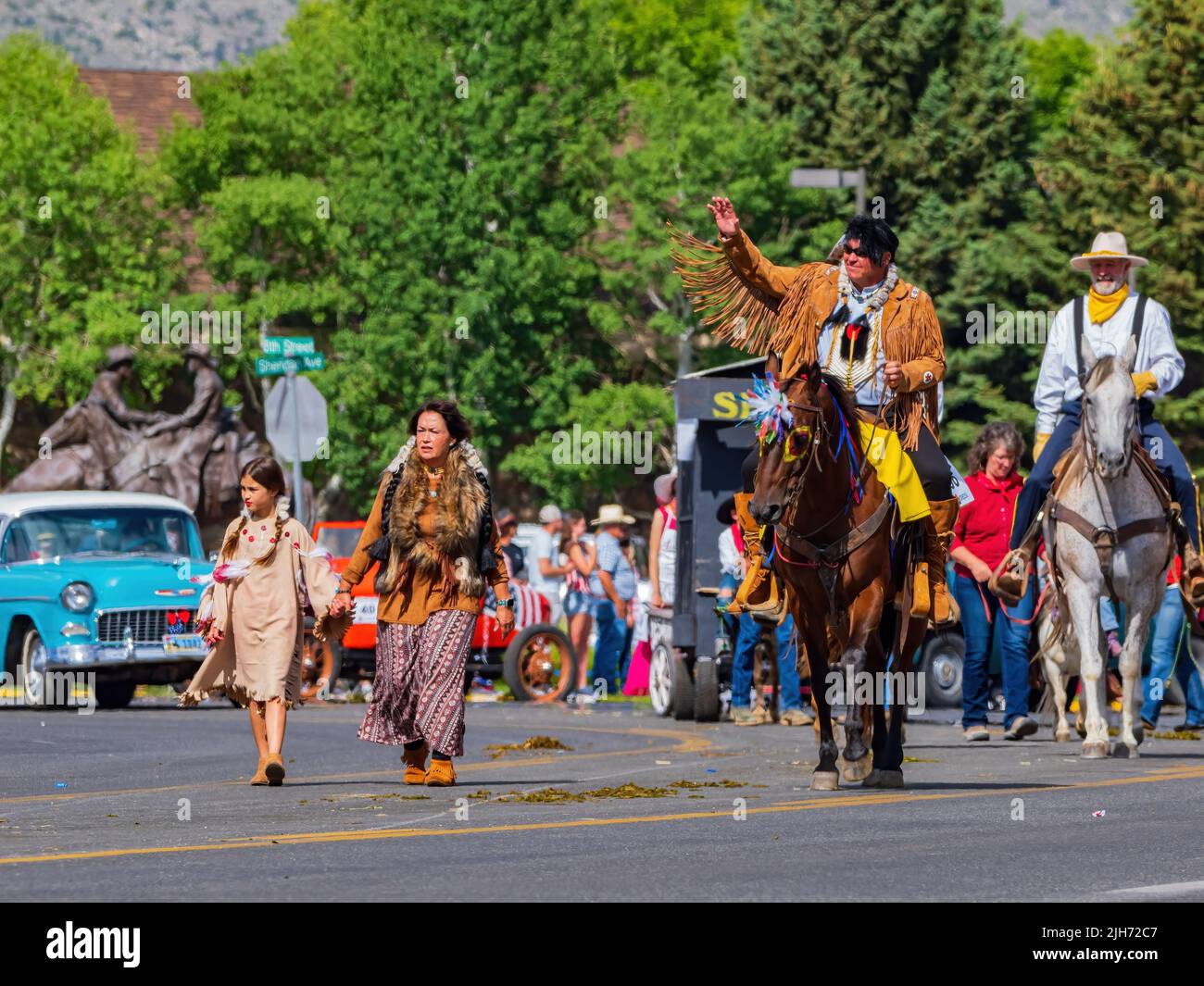 Wyoming, JUL 4 2022 Sunny view of the famous Cody Stampede Parade