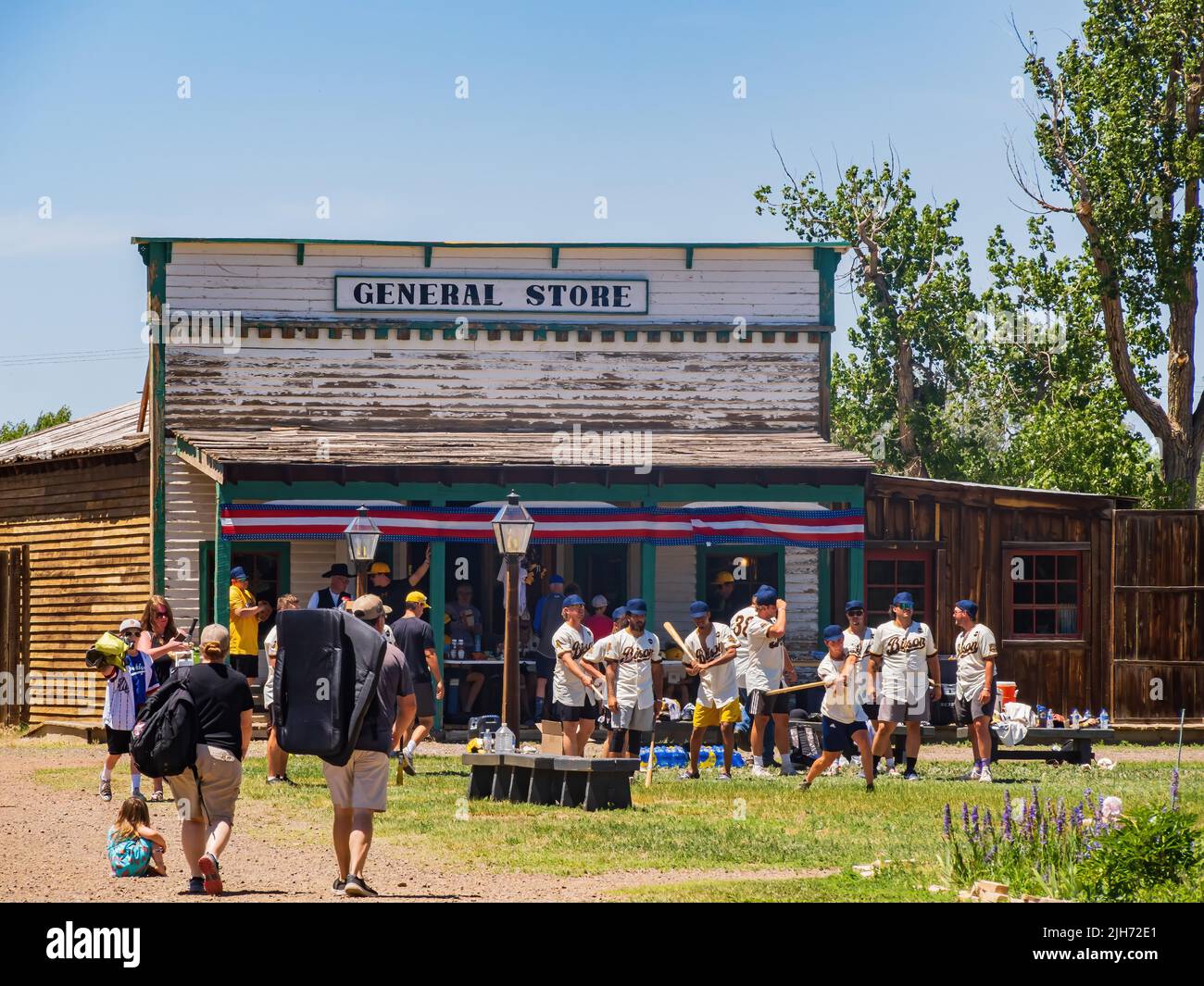 Wyoming, JUL 9 2022 Student playing baseball in Wyoming Territorial