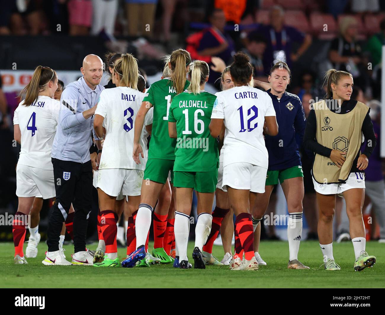 Southampton, UK, 15th July 2022.  Arjan Veurink, Assistant Manager of England celebrates during the UEFA Women's European Championship 2022 match at St Mary's Stadium, Southampton. Picture credit should read: David Klein / Sportimage Credit: Sportimage/Alamy Live News Stock Photo