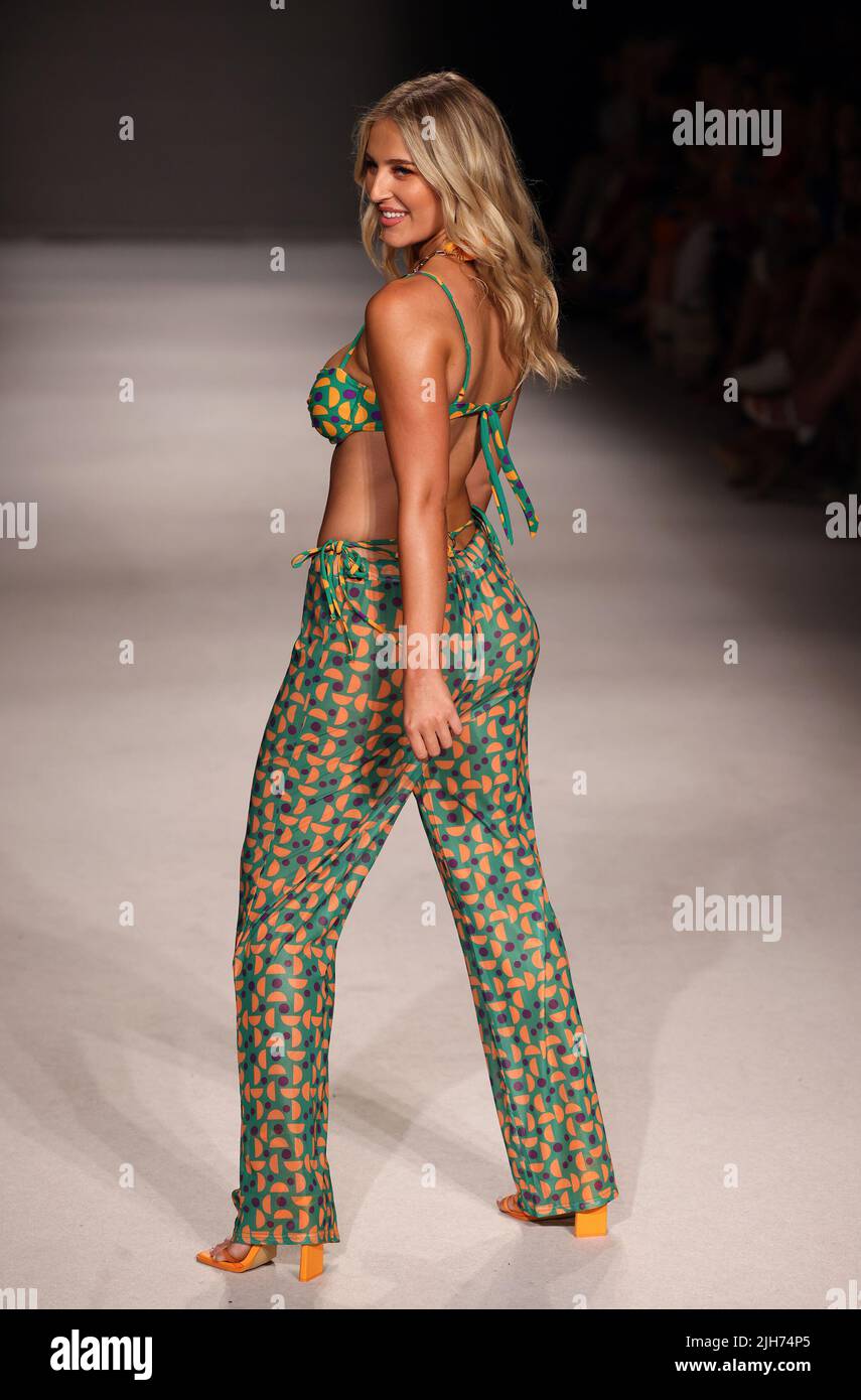 Miami, United States Of America. 15th July, 2022. MIAMI BEACH, FLORIDA -  JULY 15: Skyler Simpson walks the runway for Kittenish By Jessie James  Decker Swim Fashion Show presented By Klarna At